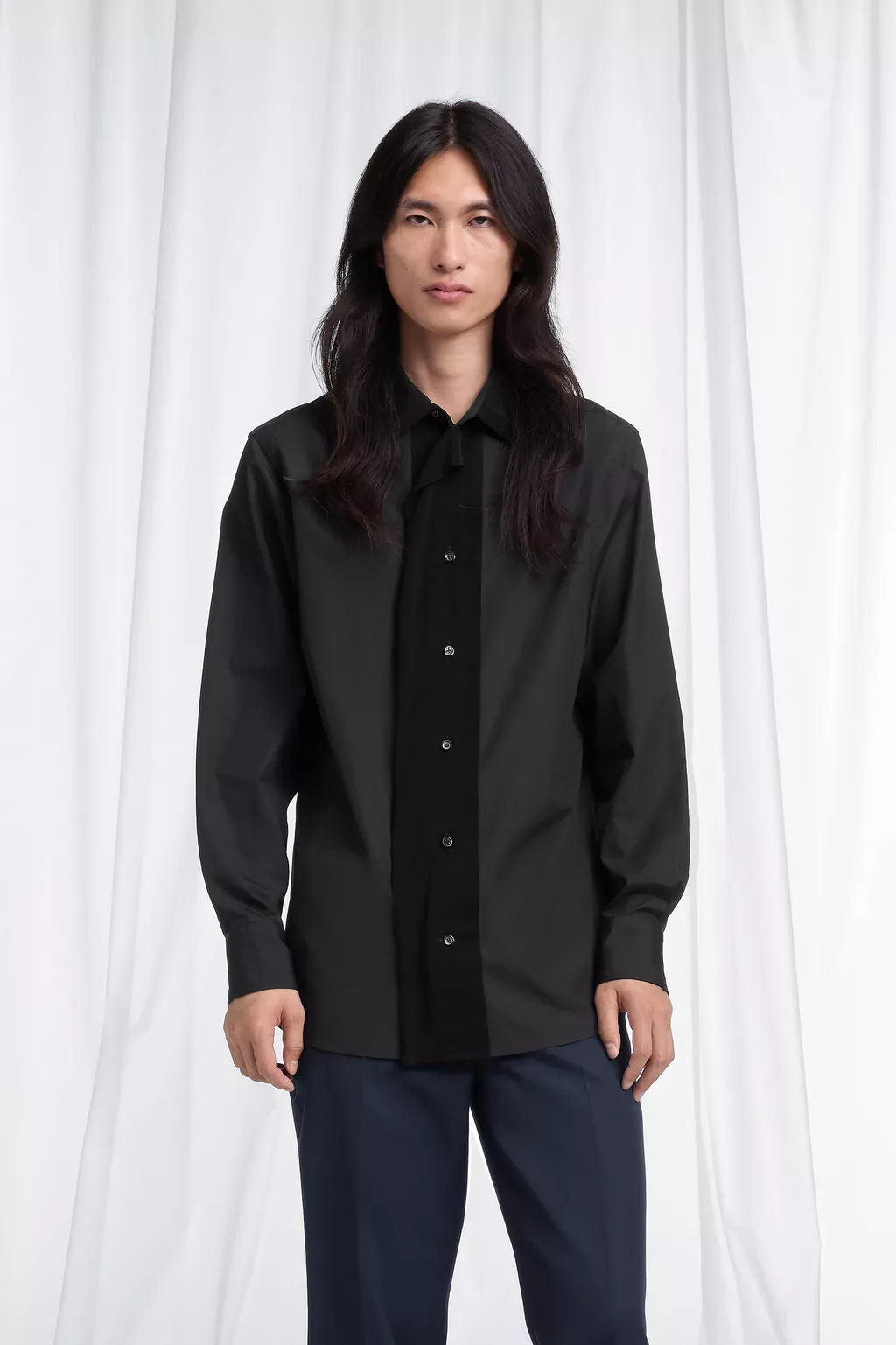 Black Fusion Velvet Placket Cotton Shirt | Maison Margiela Official