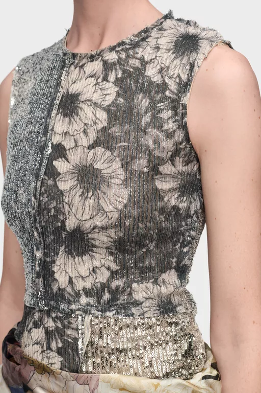 Sequin Floral Top - Tops