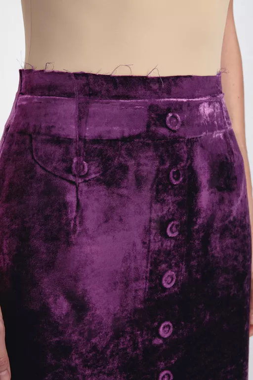 Button-Front Velvet Midi Skirt - Midi Skirts