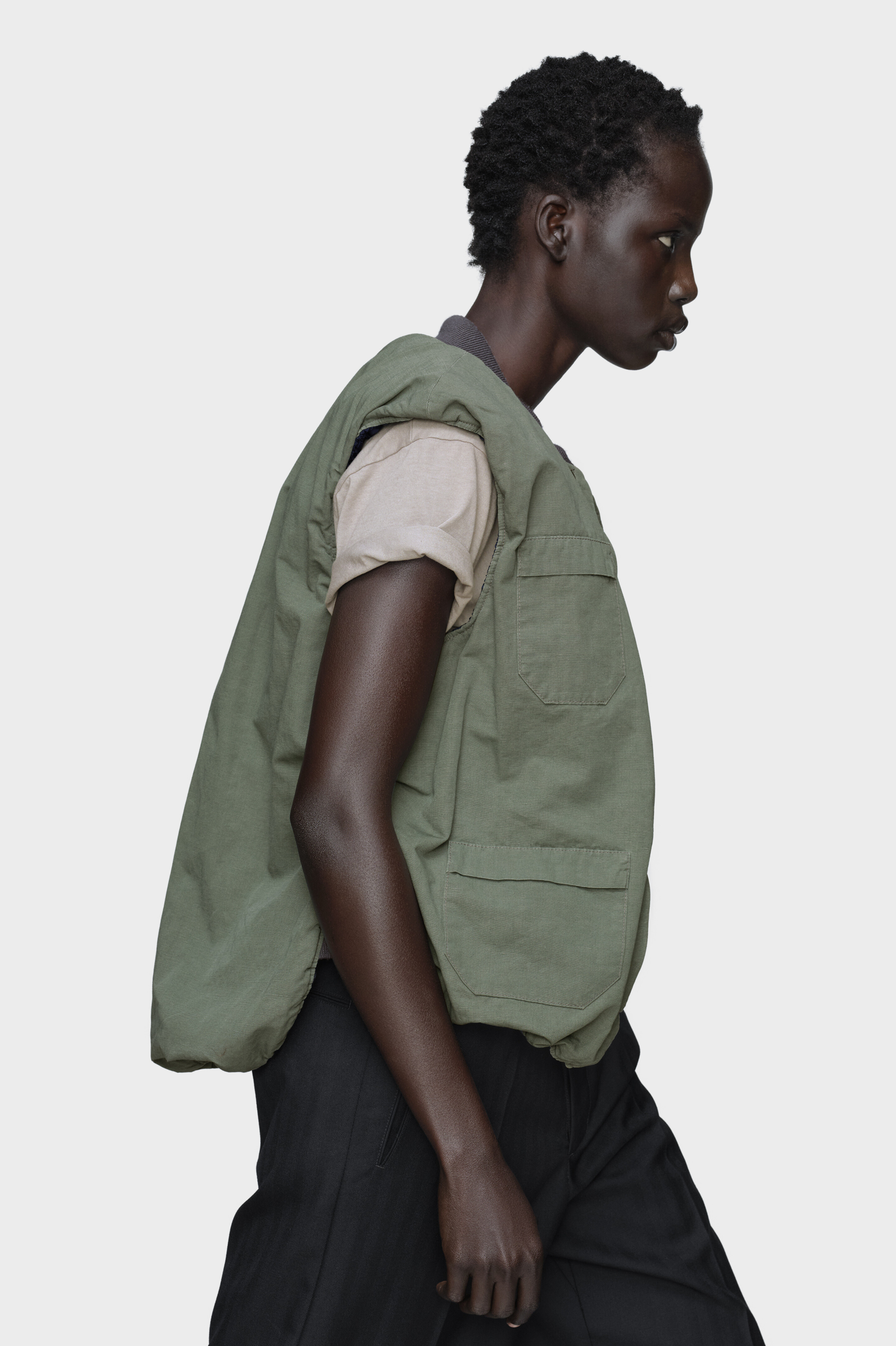 Women's Green Cotton & Linen Reversible Gilet