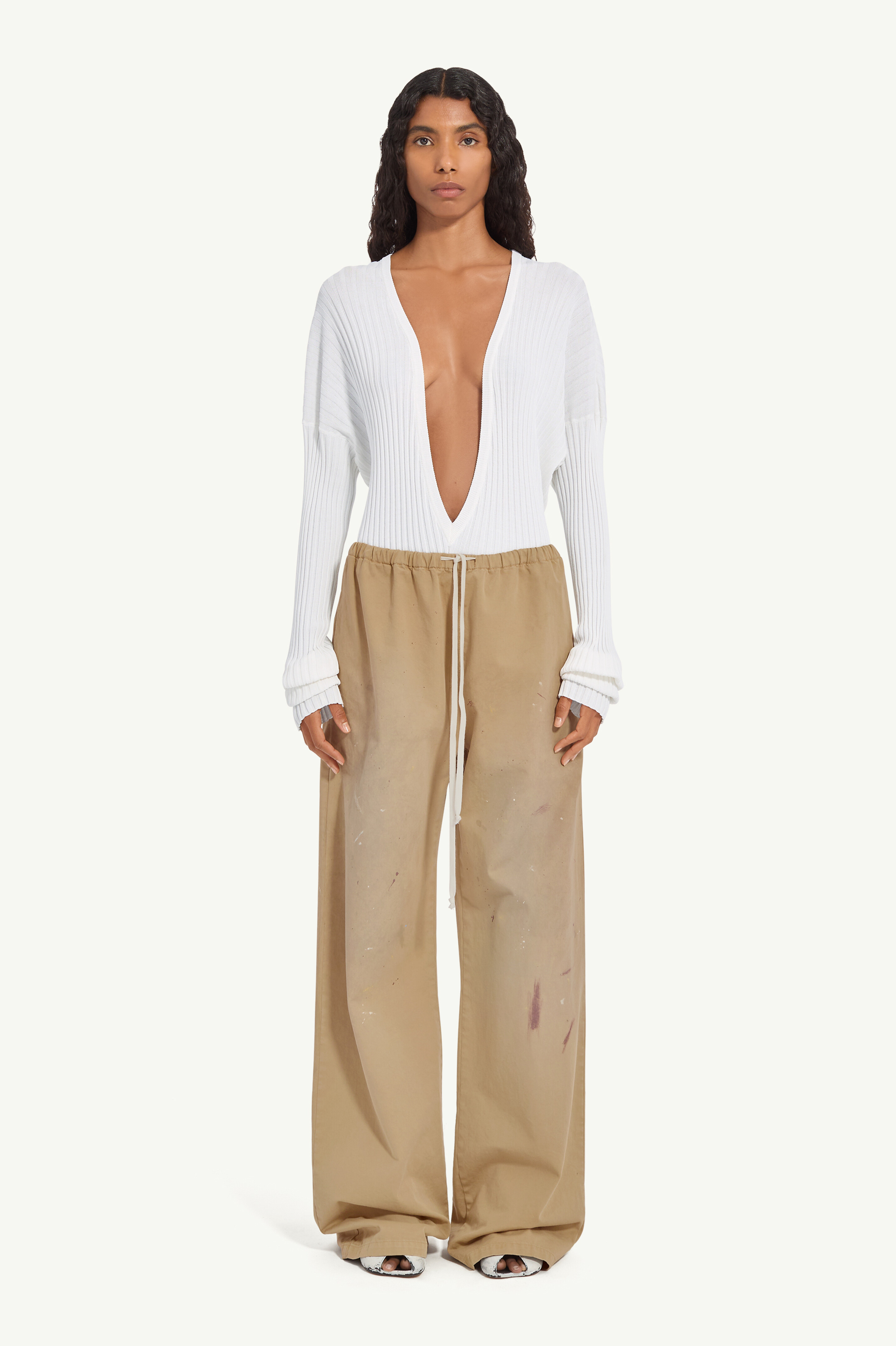 MM6 / ボトム/42/コットン/CML/無地/S32LA0124 コットントラウザーズ