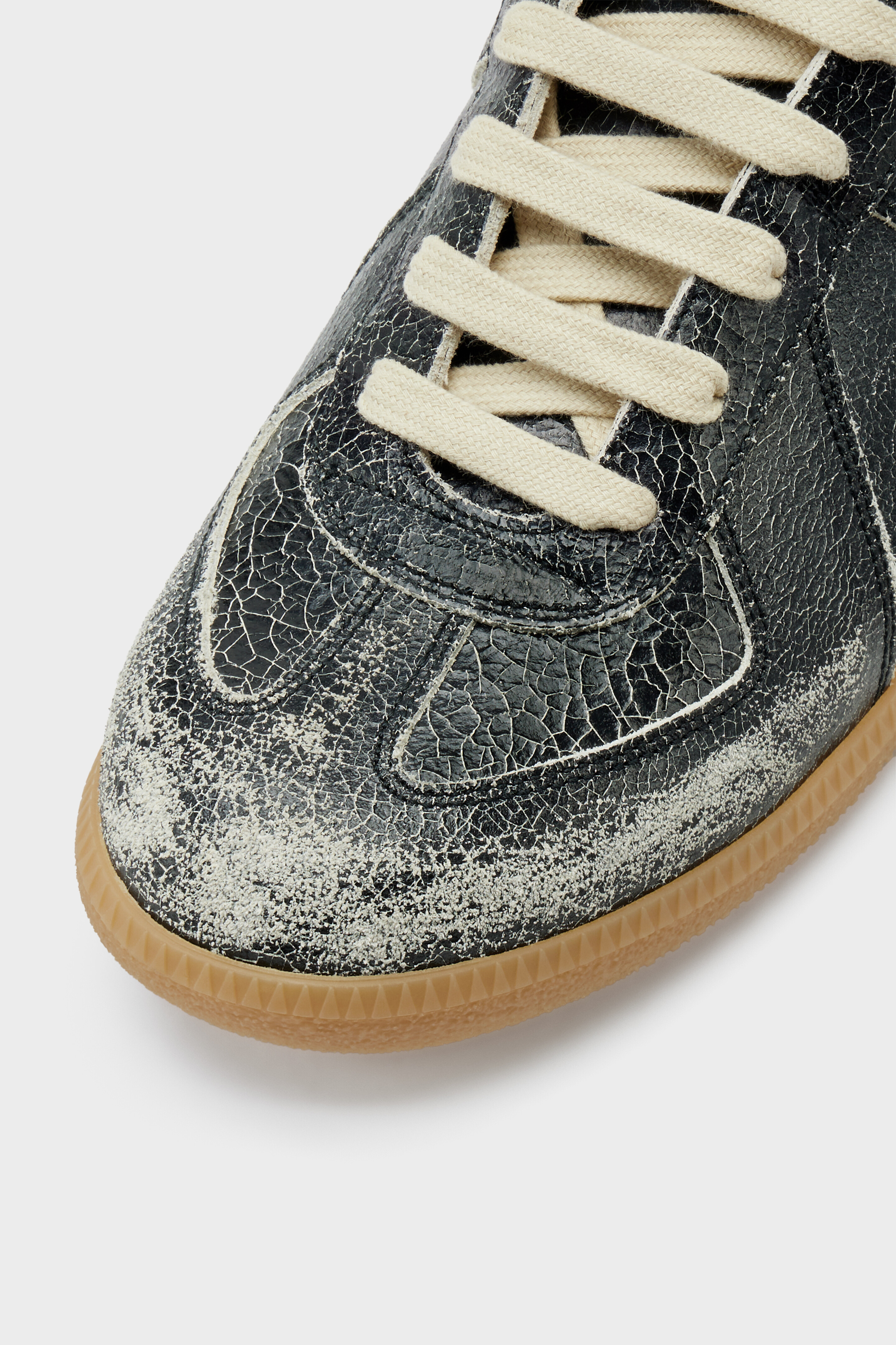 Women's Black Cracked Leather Replica Sneakers