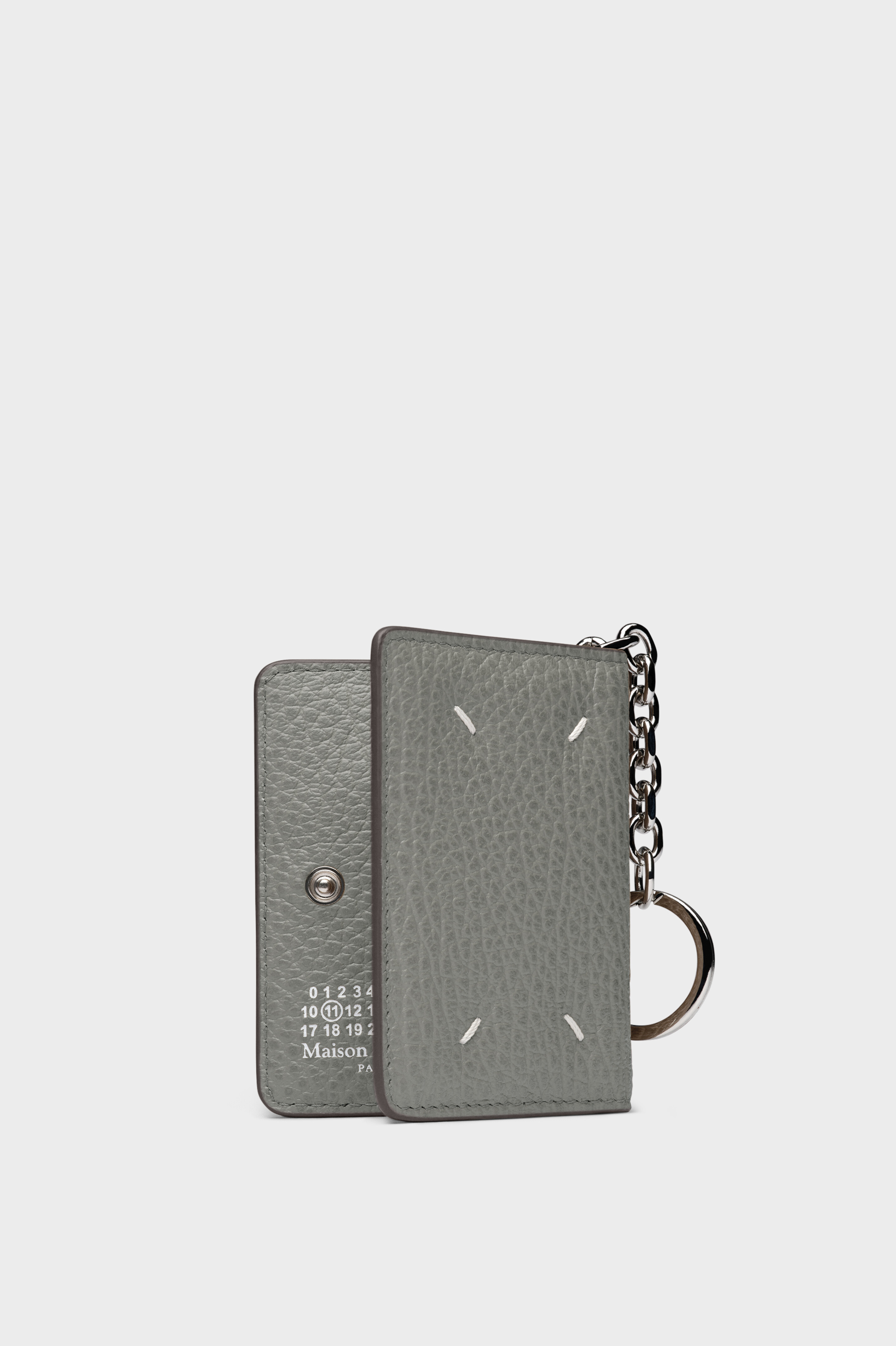 Gray 100% Leather Four Stitches Keyring Cardholder