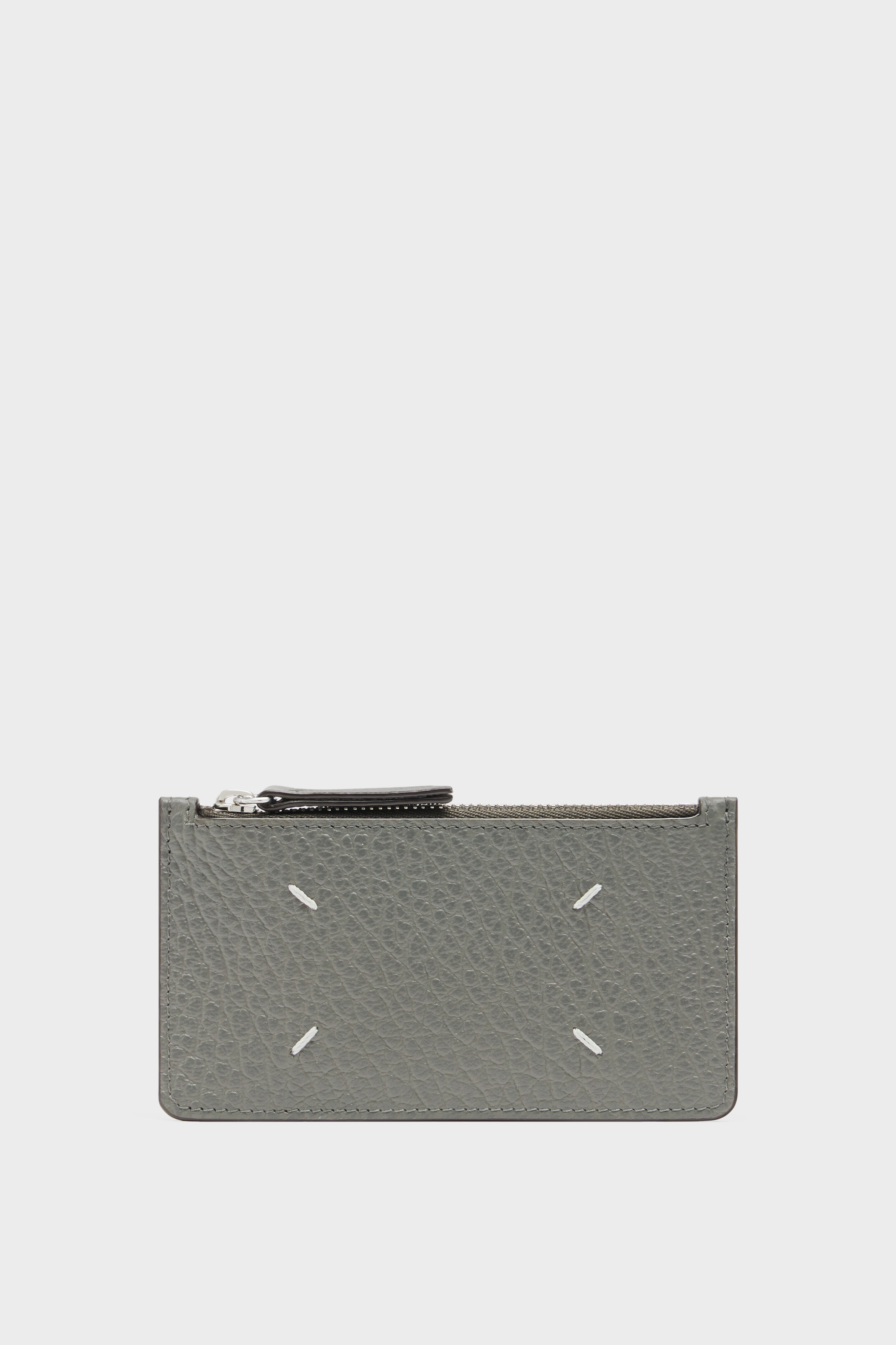 Gray 100% Leather Four Stitches Cardholder Wallet