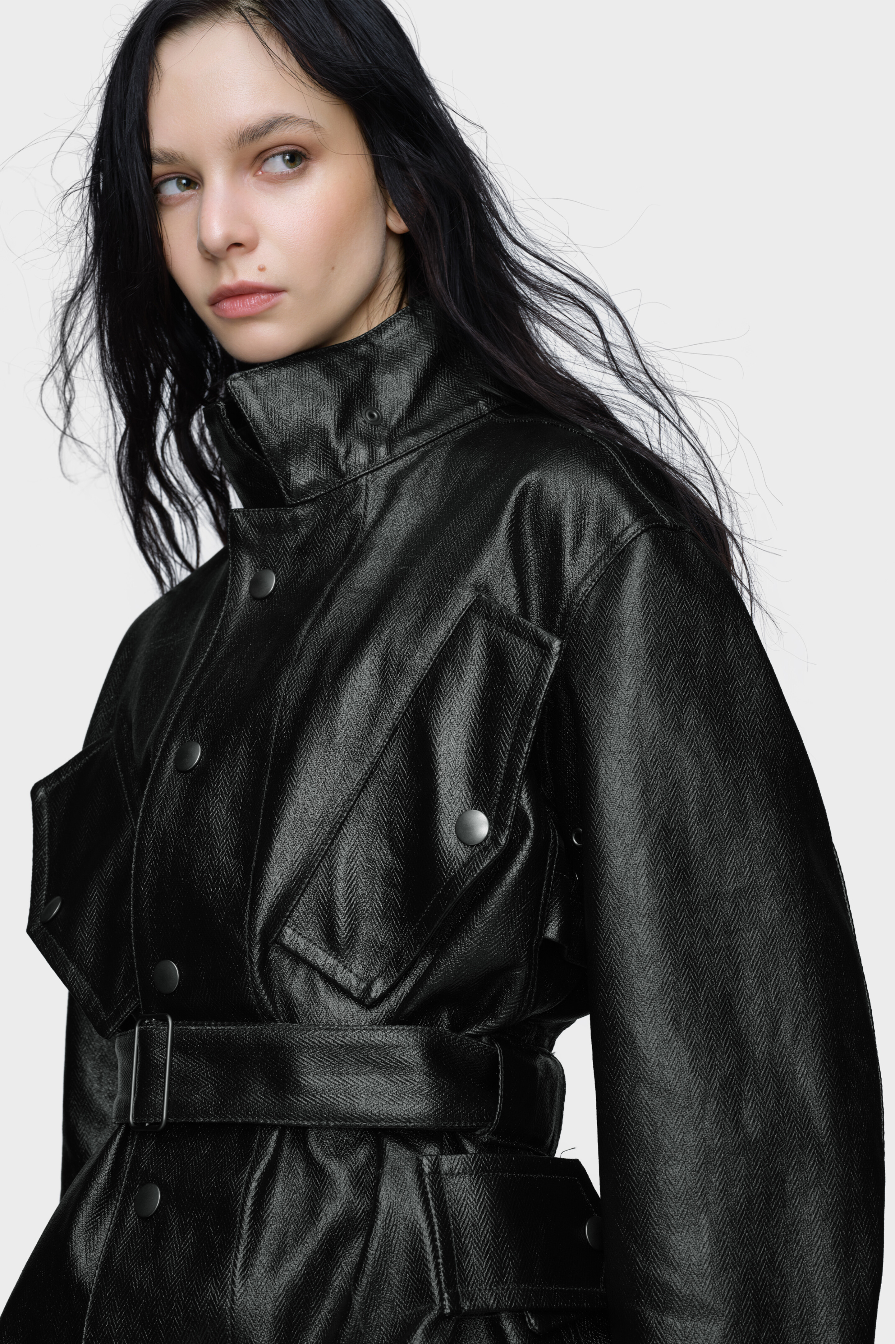 Women's Black Cotton Belted Jacket | Maison Margiela