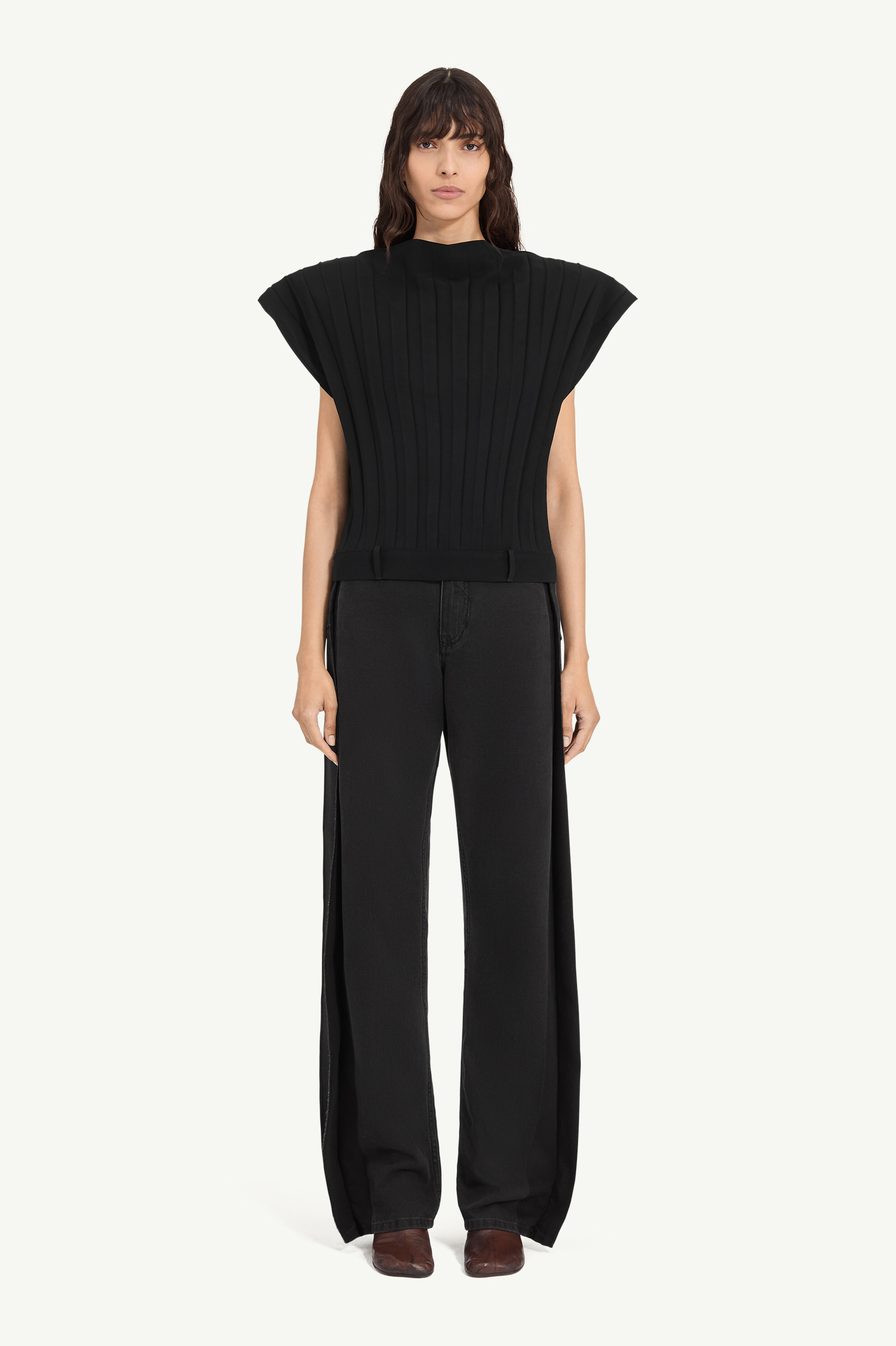 プリーツ スリーブレストップ