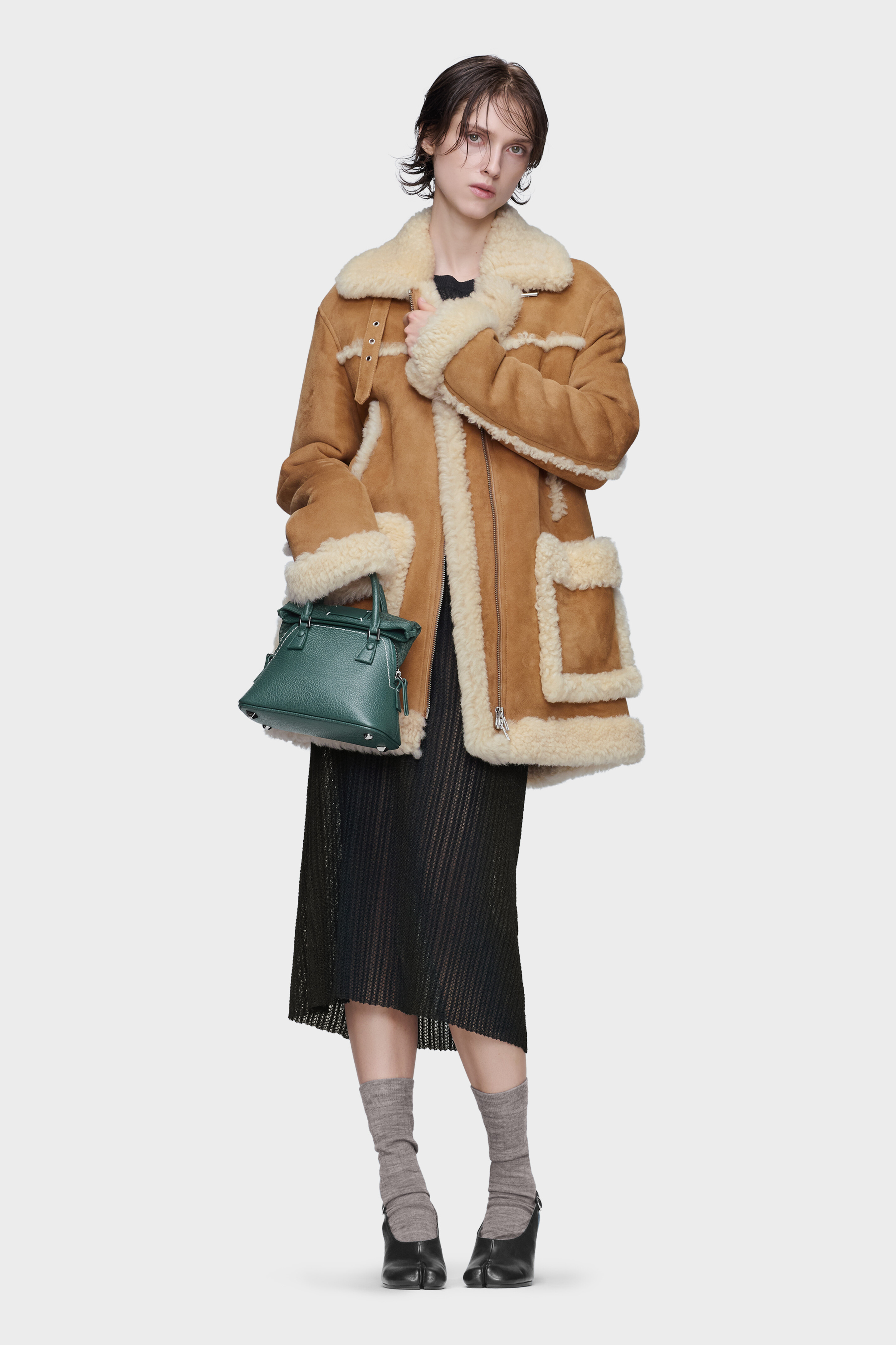 シープスキン 羊革 ジャケット 短丈 ショート丈 レザー マルジェラ SHEARLING LEATHER JACKET