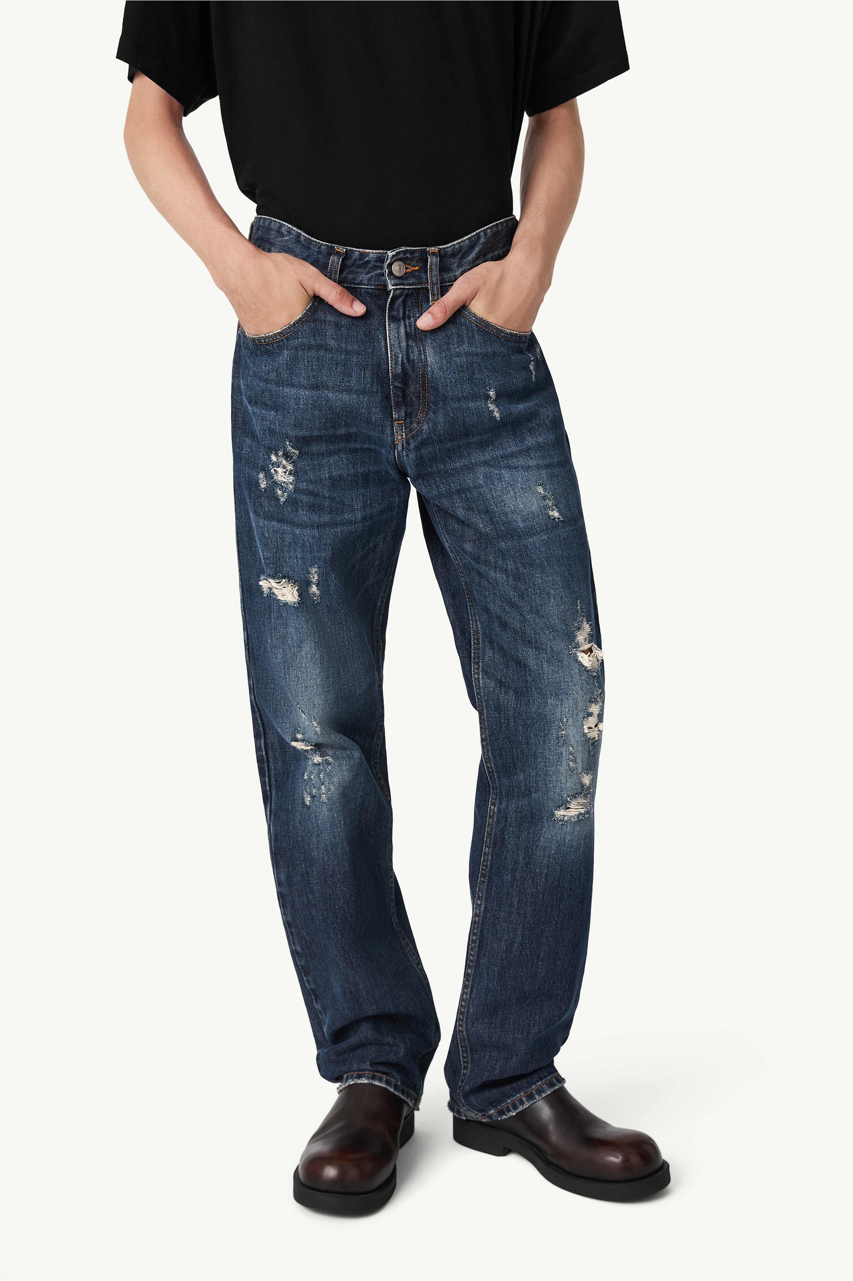 Blue Distressed wash denim jeans | MM6 Official