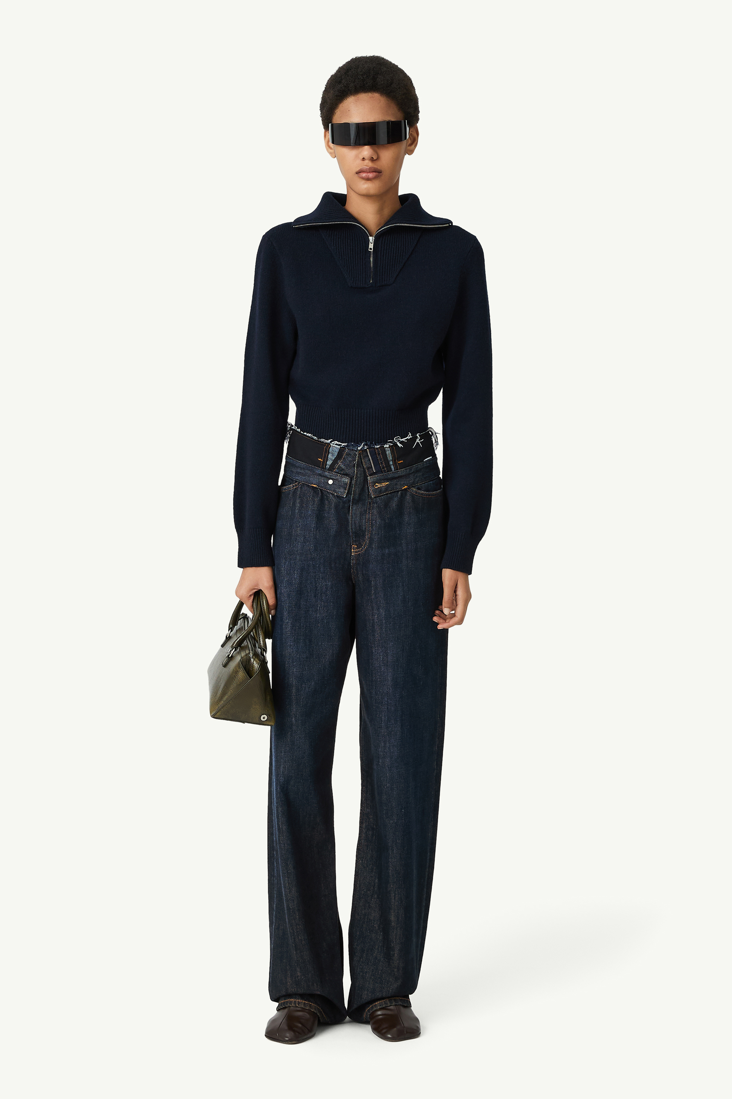Raw edge waist denim jeans