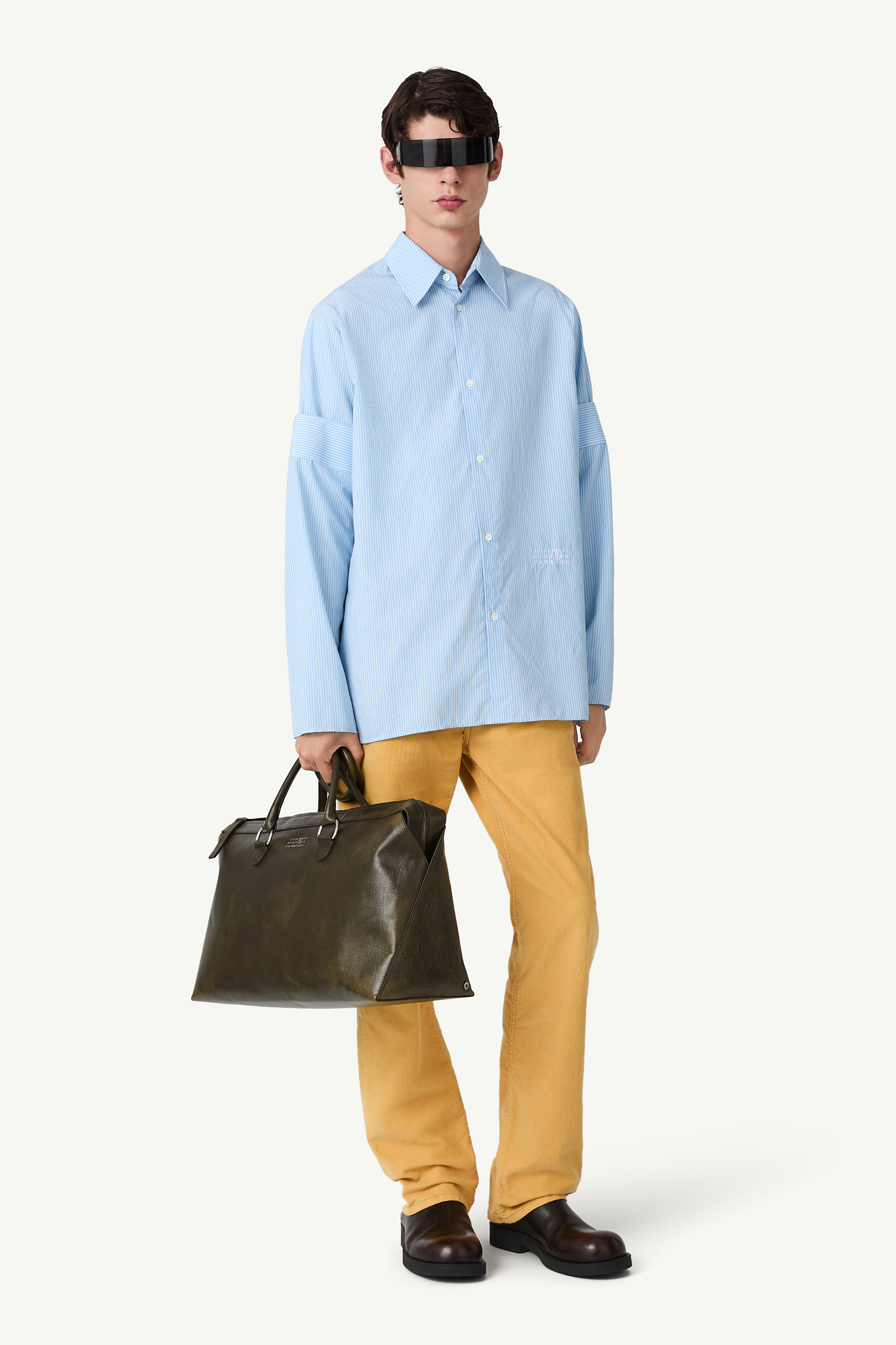 Numeric embroidery striped shirt