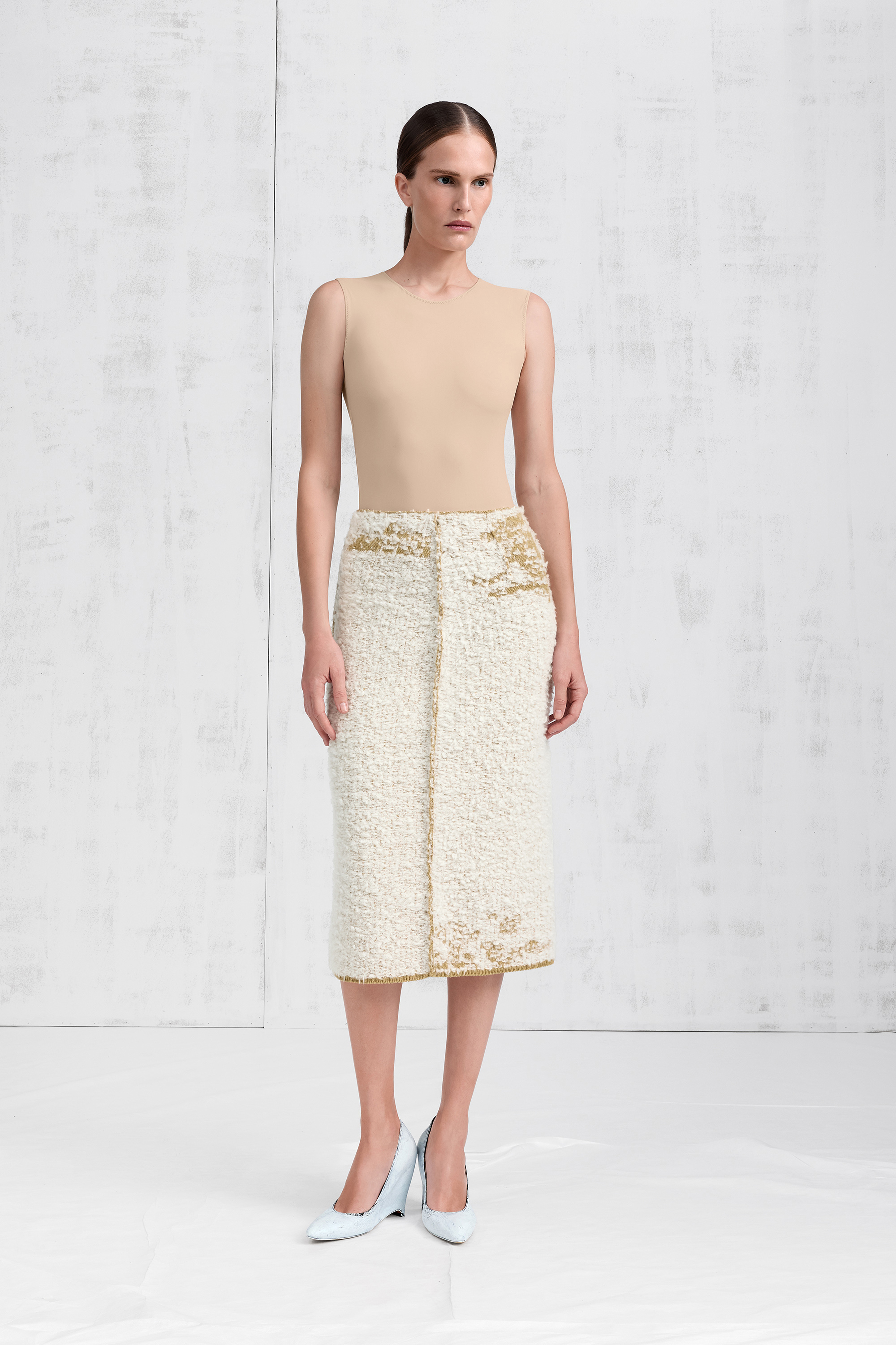 Jupe midi boucl&eacute;