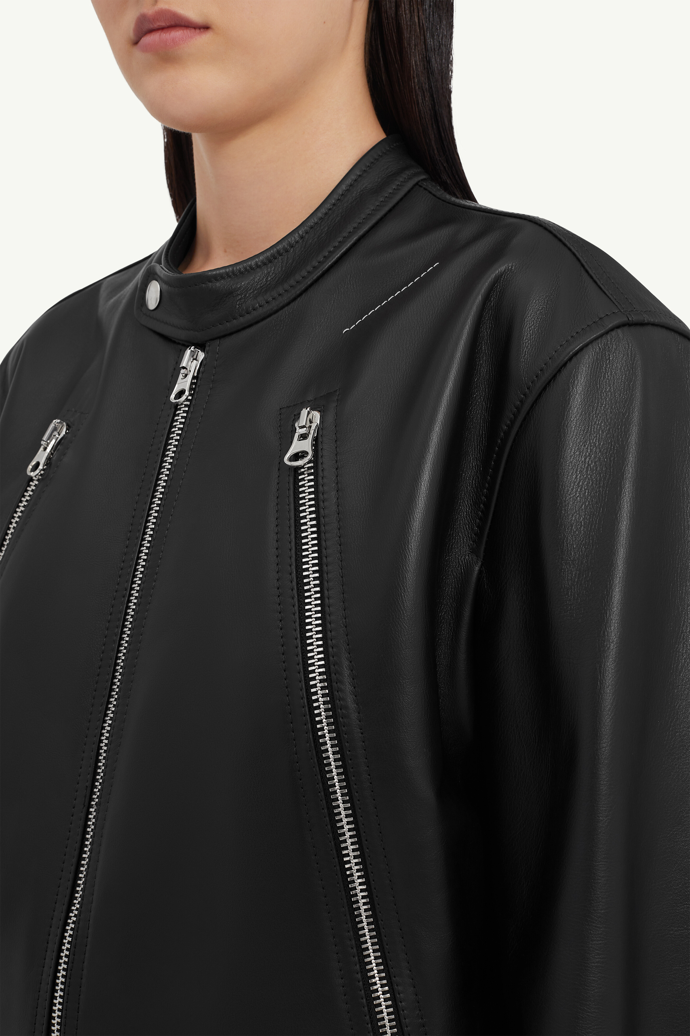 Black Leather Buttoned Twist Jacket | Maison Margiela