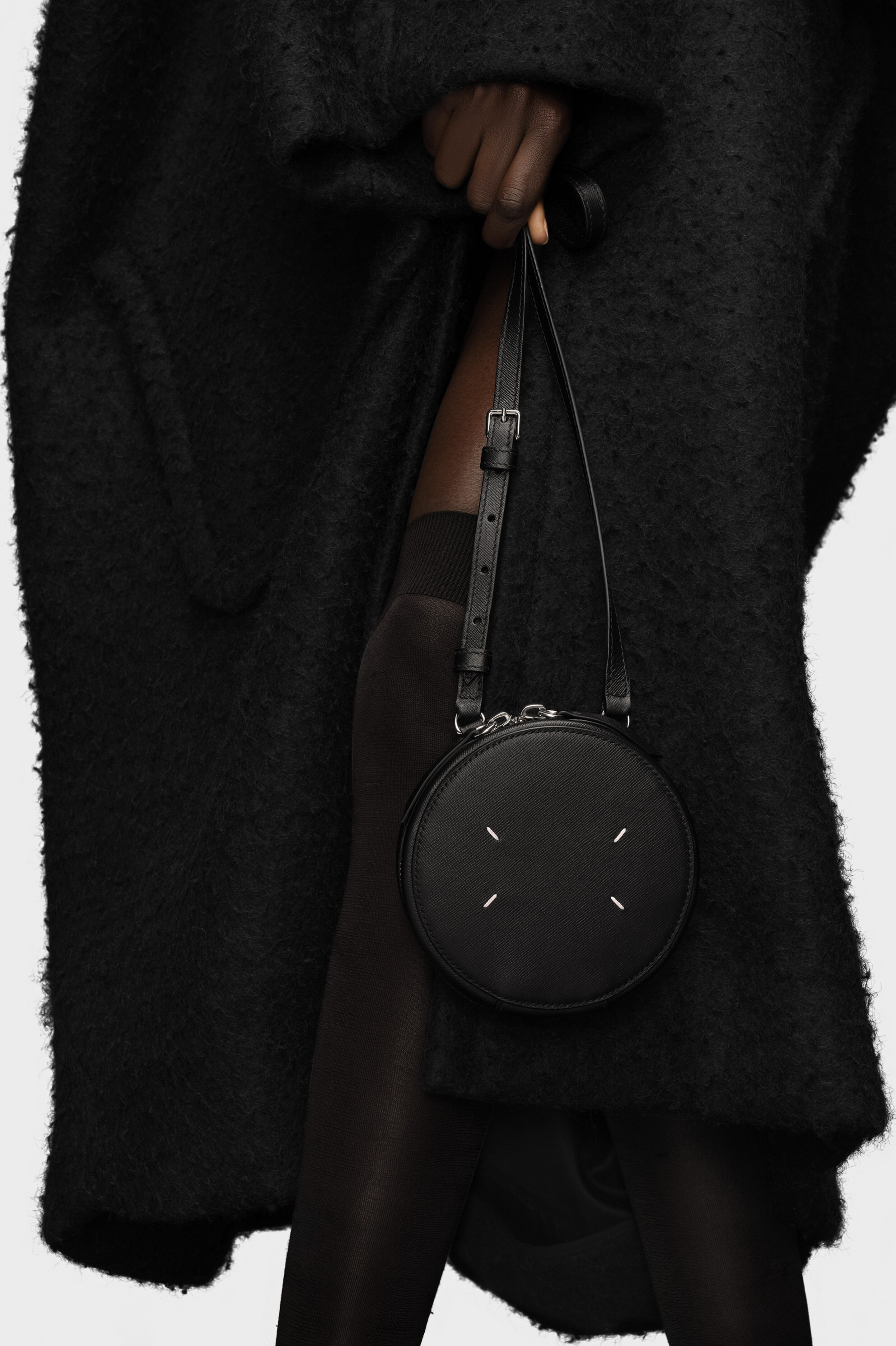 Black Leather Mini Round Bag | Maison Margiela