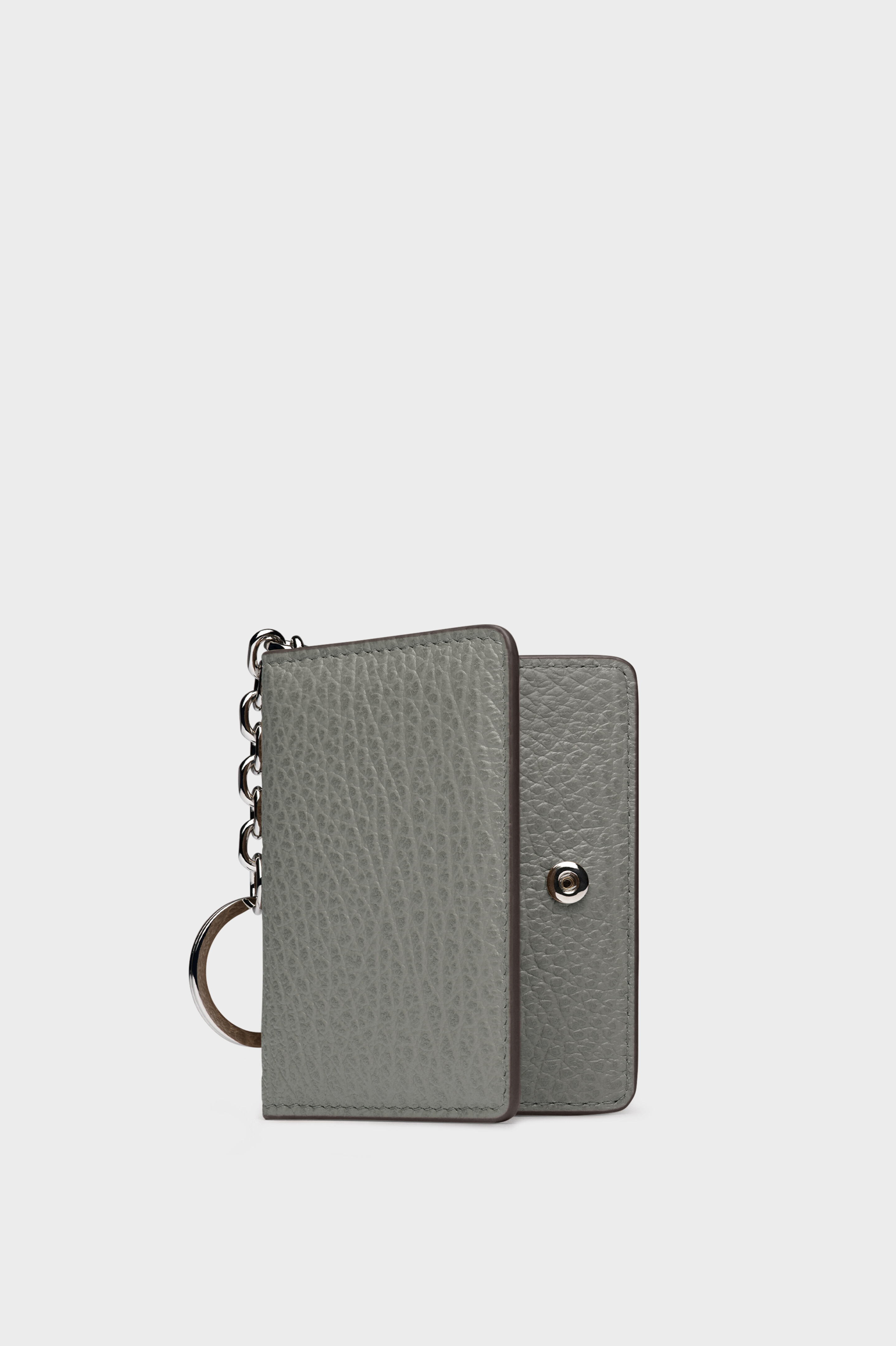 Gray 100% Leather Four Stitches Keyring Cardholder
