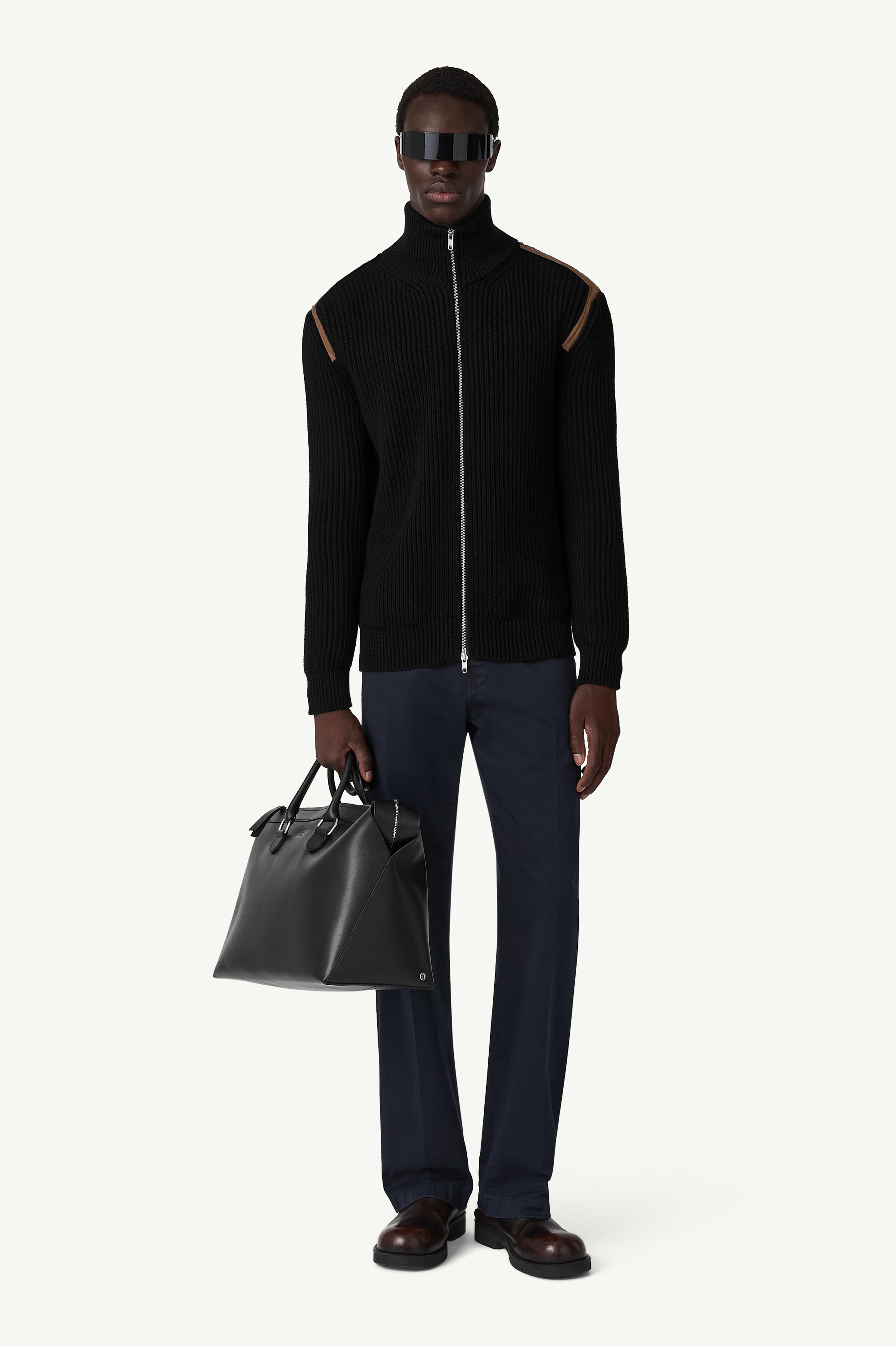 Contrast shoulder knit zip-up jacket