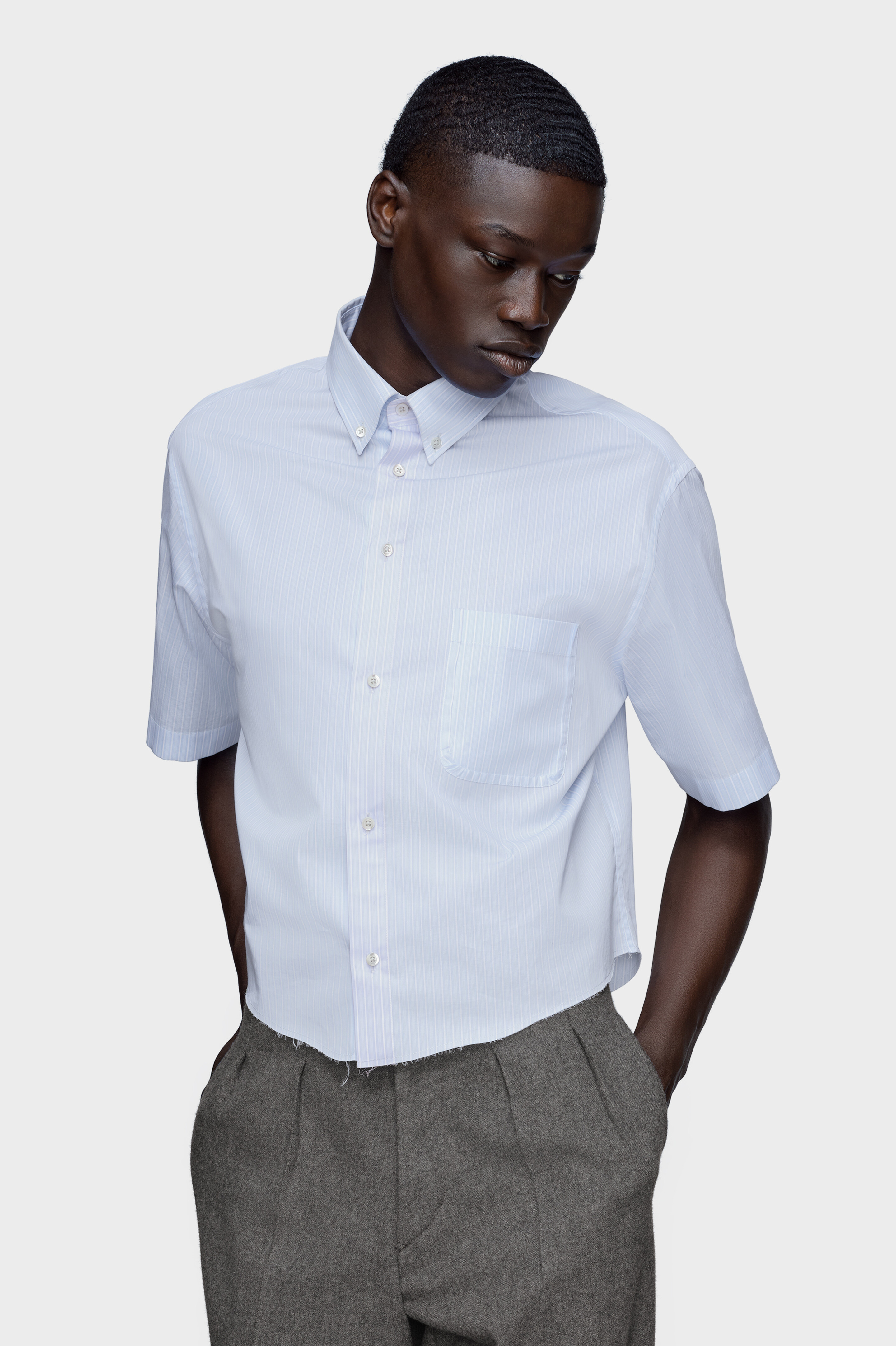 Men's Blue Cotton Short-Sleeved Shirt | Maison Margiela
