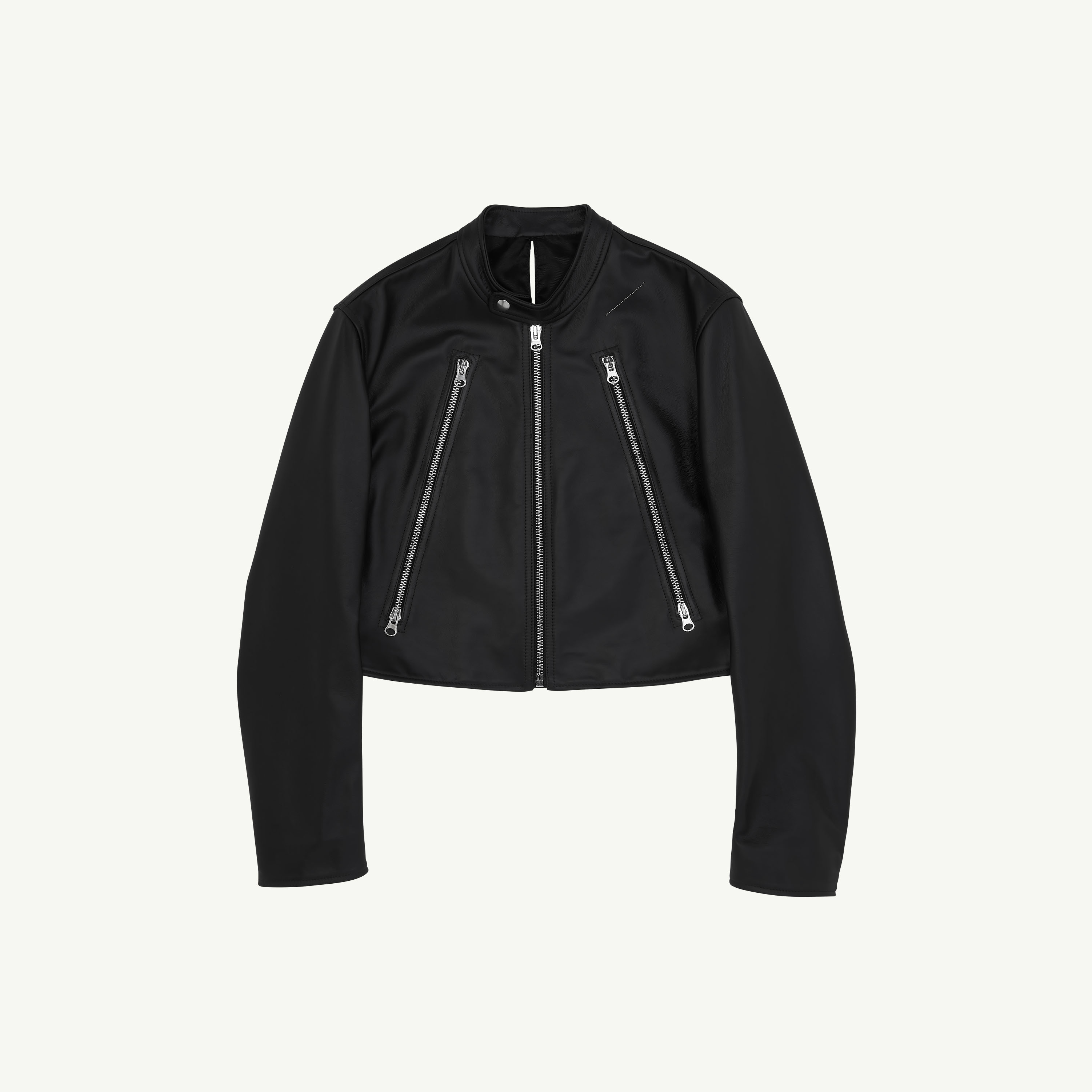 mm6 maison margiela マルジェラ Twist レザージャケット Black Leather Buttoned Twist Jacket | Maison Margiela