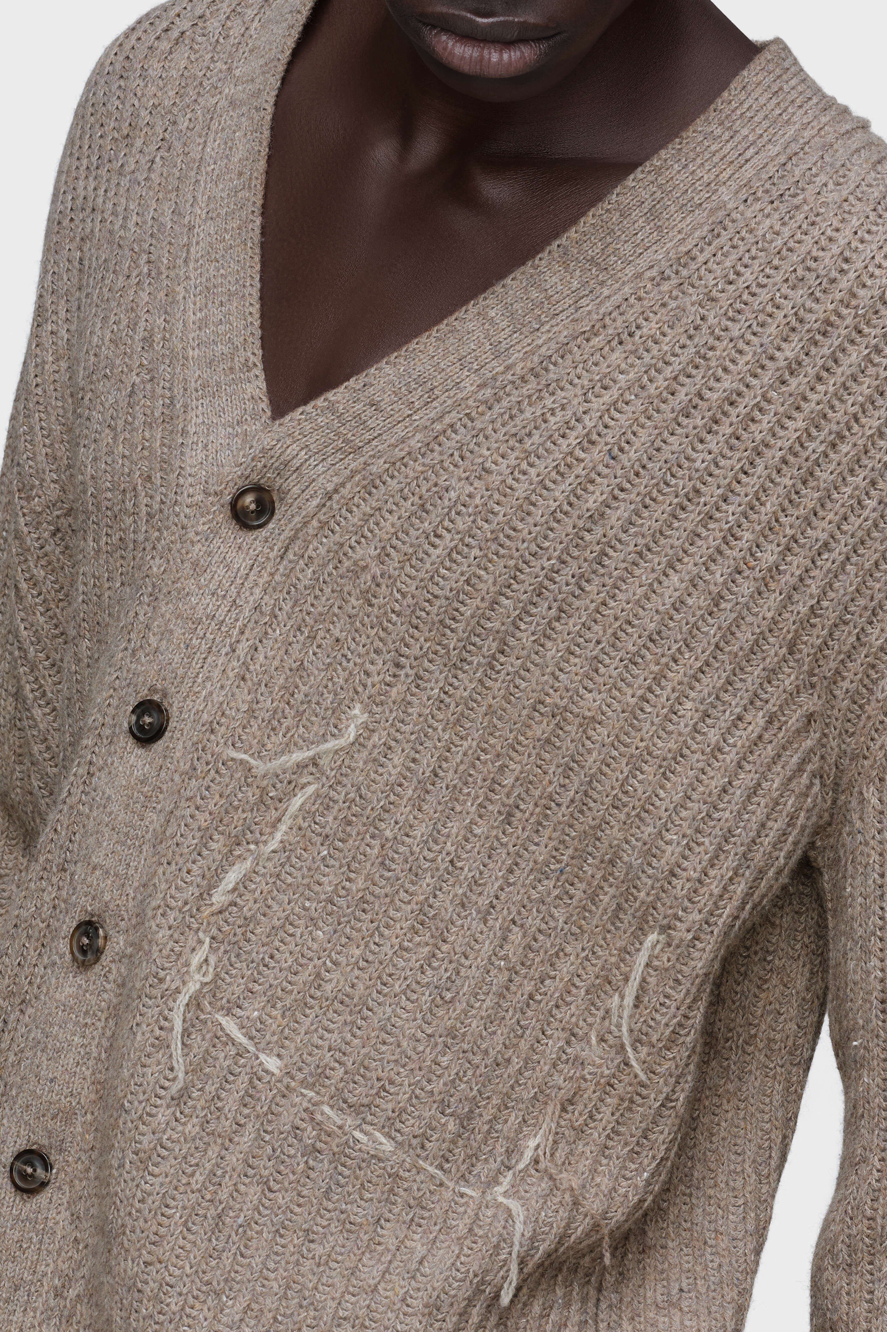 Men's Brown Wool V-Neck Cardigan | Maison Margiela