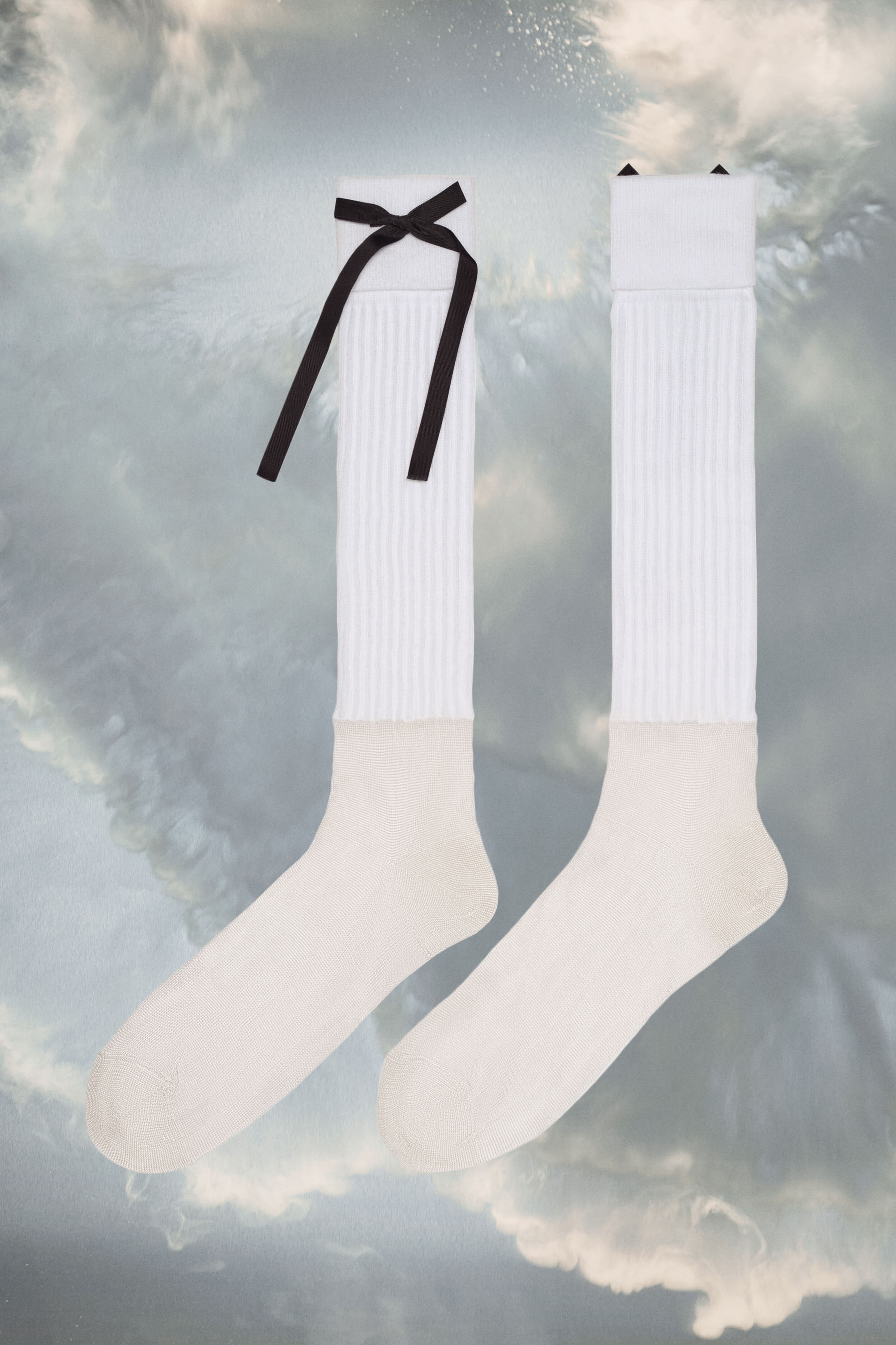 White Cotton Long Bow Socks Maison Margiela