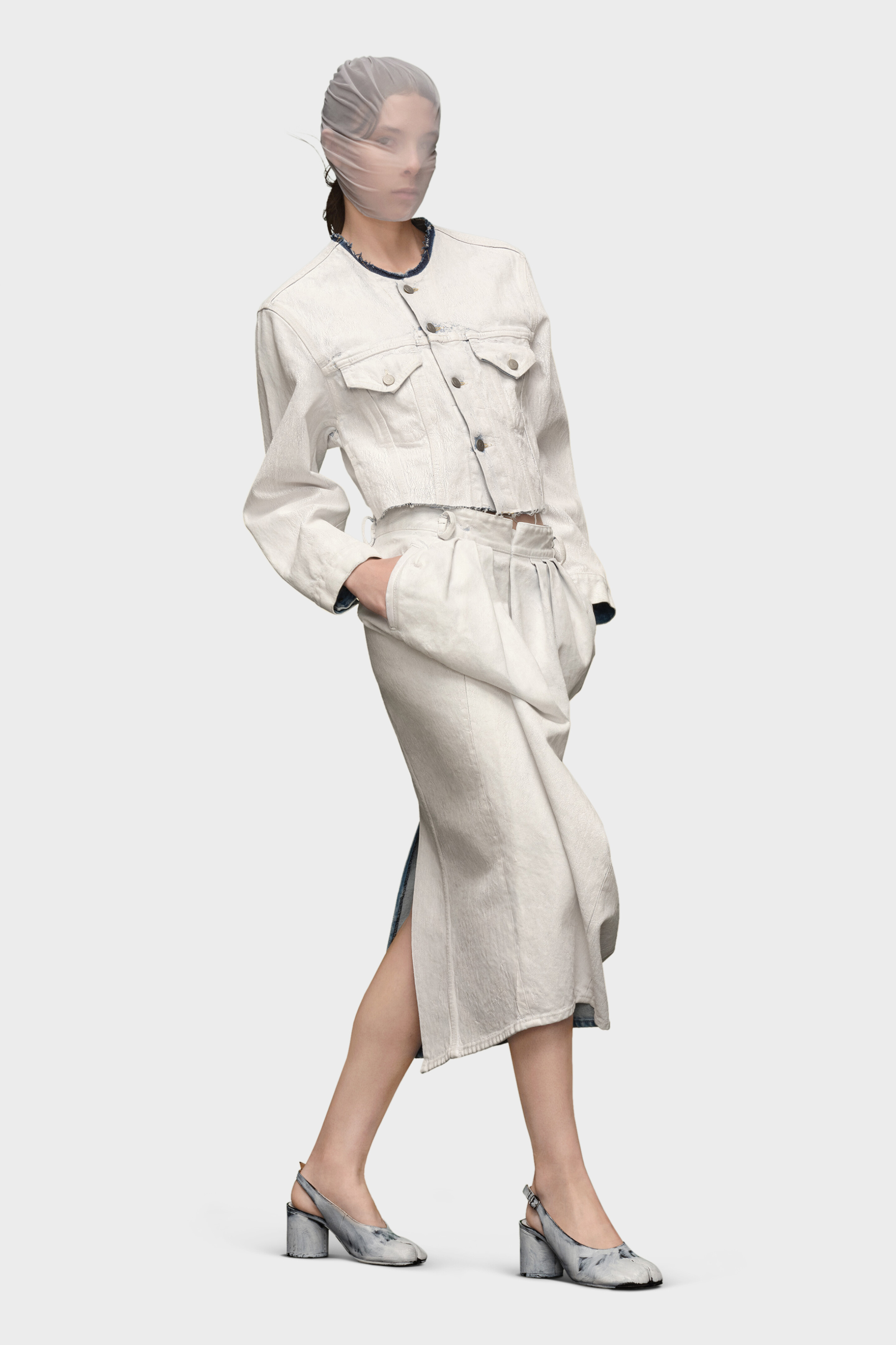 White Cropped Collarless Denim Jacket | Maison Margiela Official