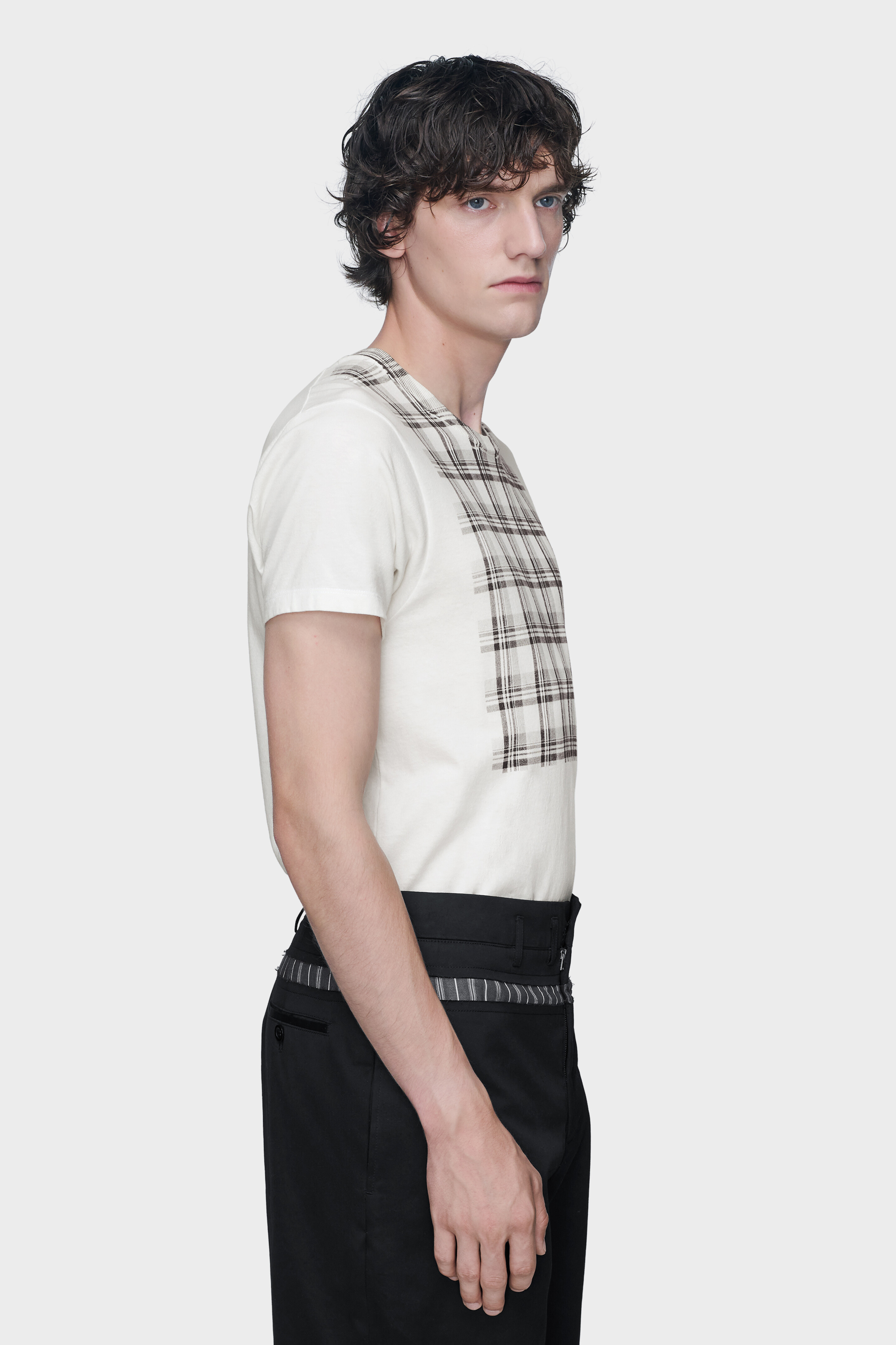 トップス house on the hill L/S Tee (Checker) Cotton T-shirt with check panel