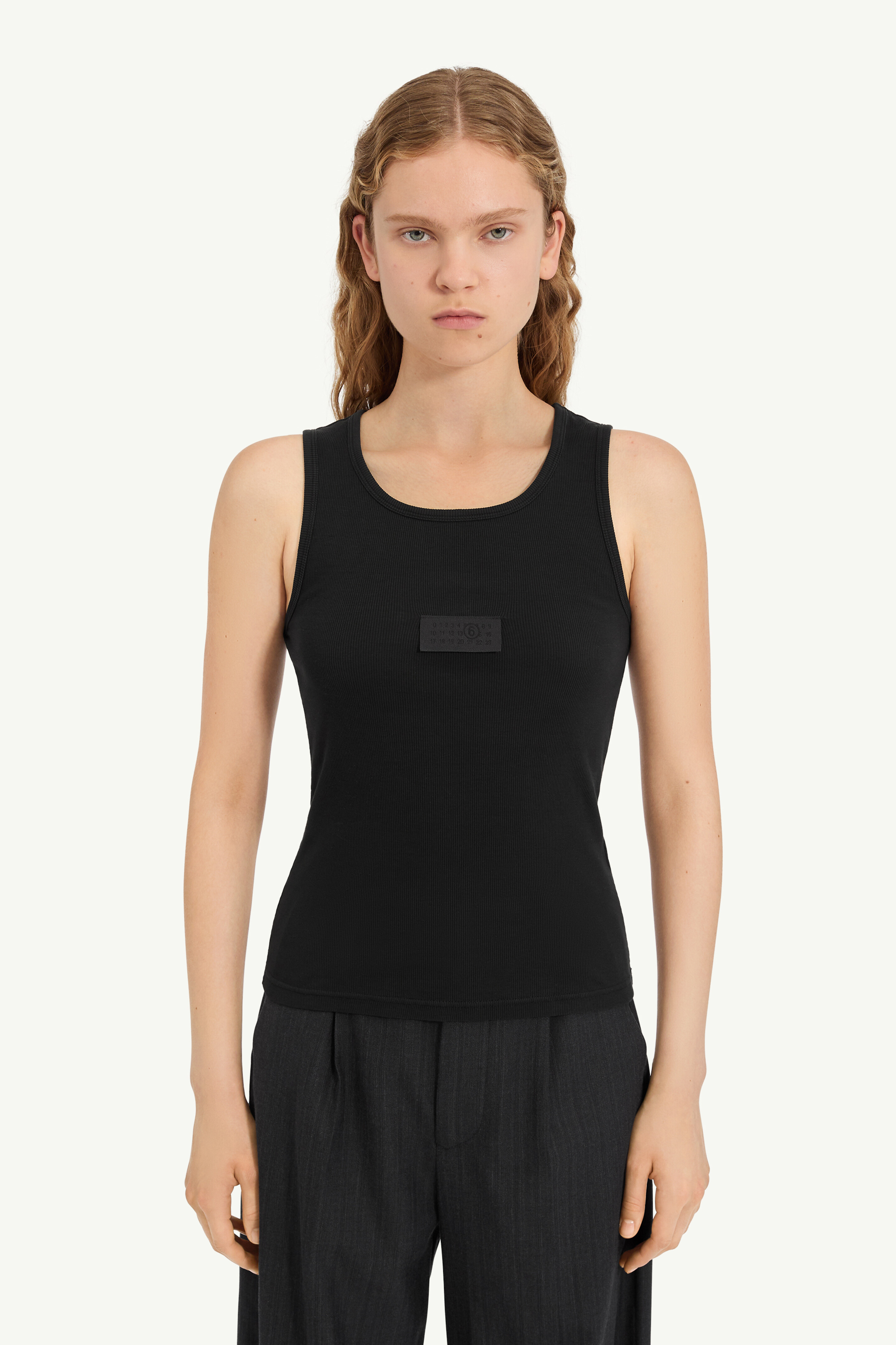 Black Ribbed jersey tank top | MM6 Official