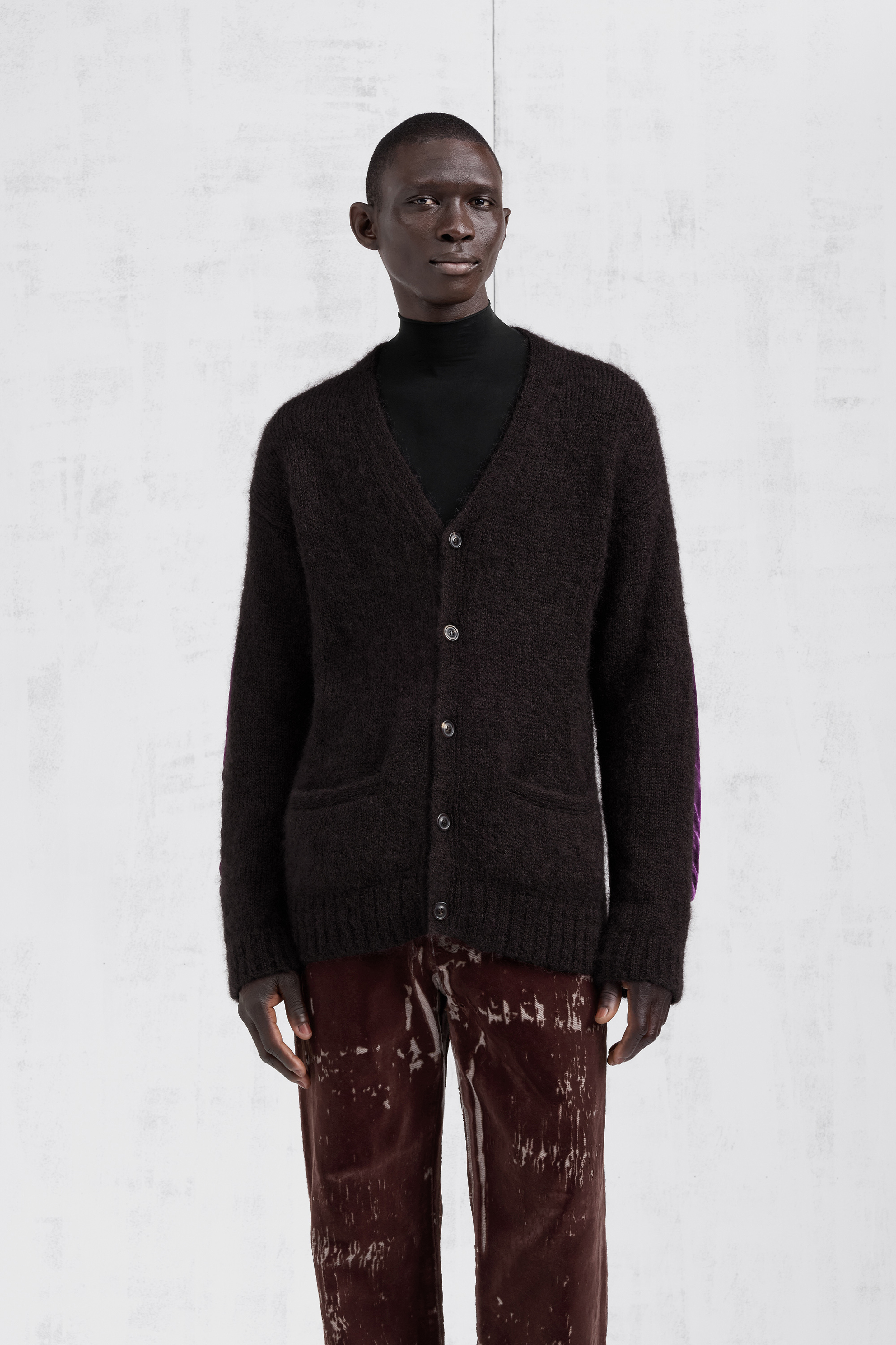 Aubergine Velvet Patch Mohair Cardigan | Maison Margiela Official
