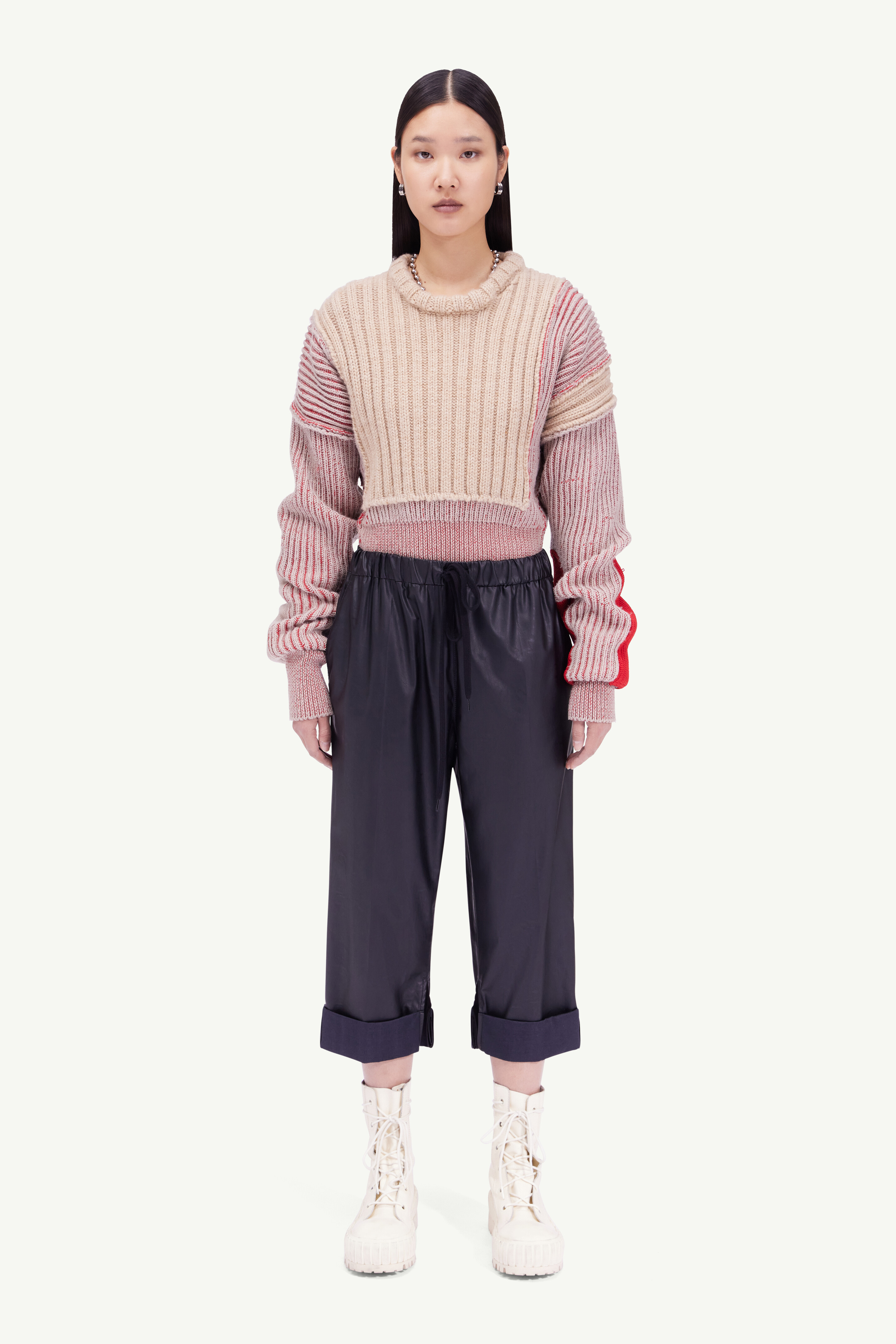 Faux leather cropped trousers