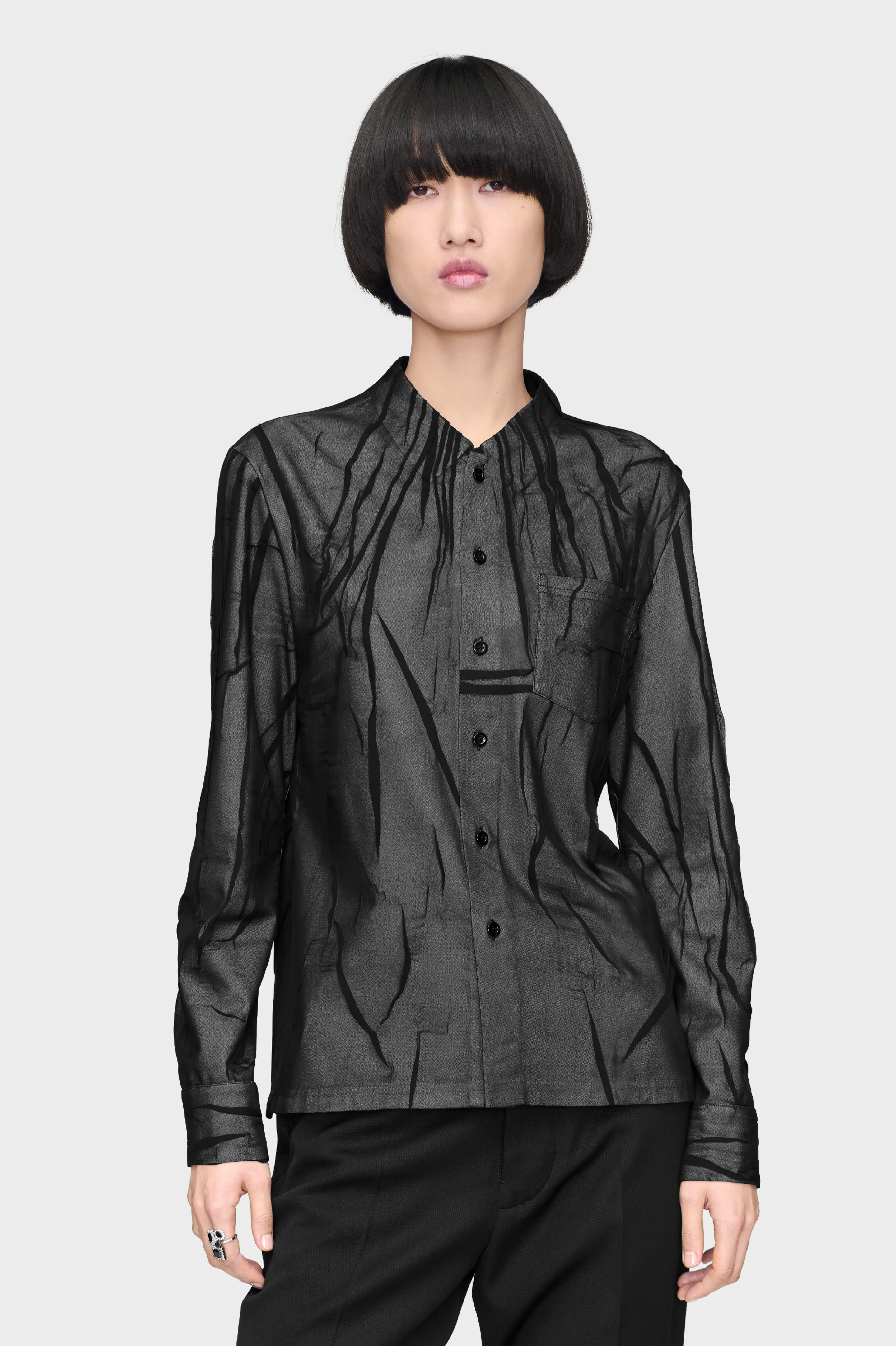 Grey and off white Bonded Crease Long-Sleeve Shirt | Maison