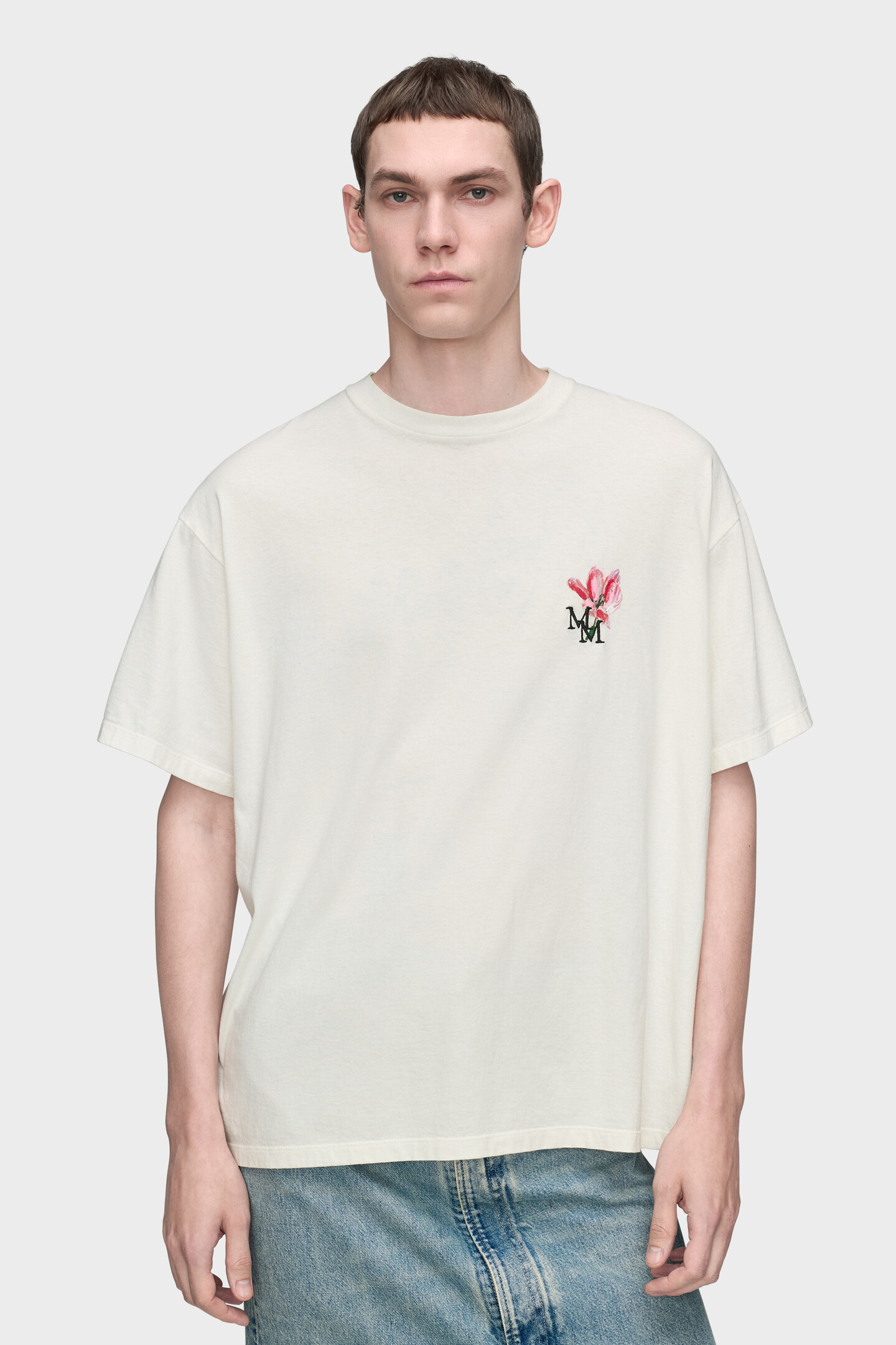 フラワー MM エンブロイダード コットンTシャツ ホワイト | Maison