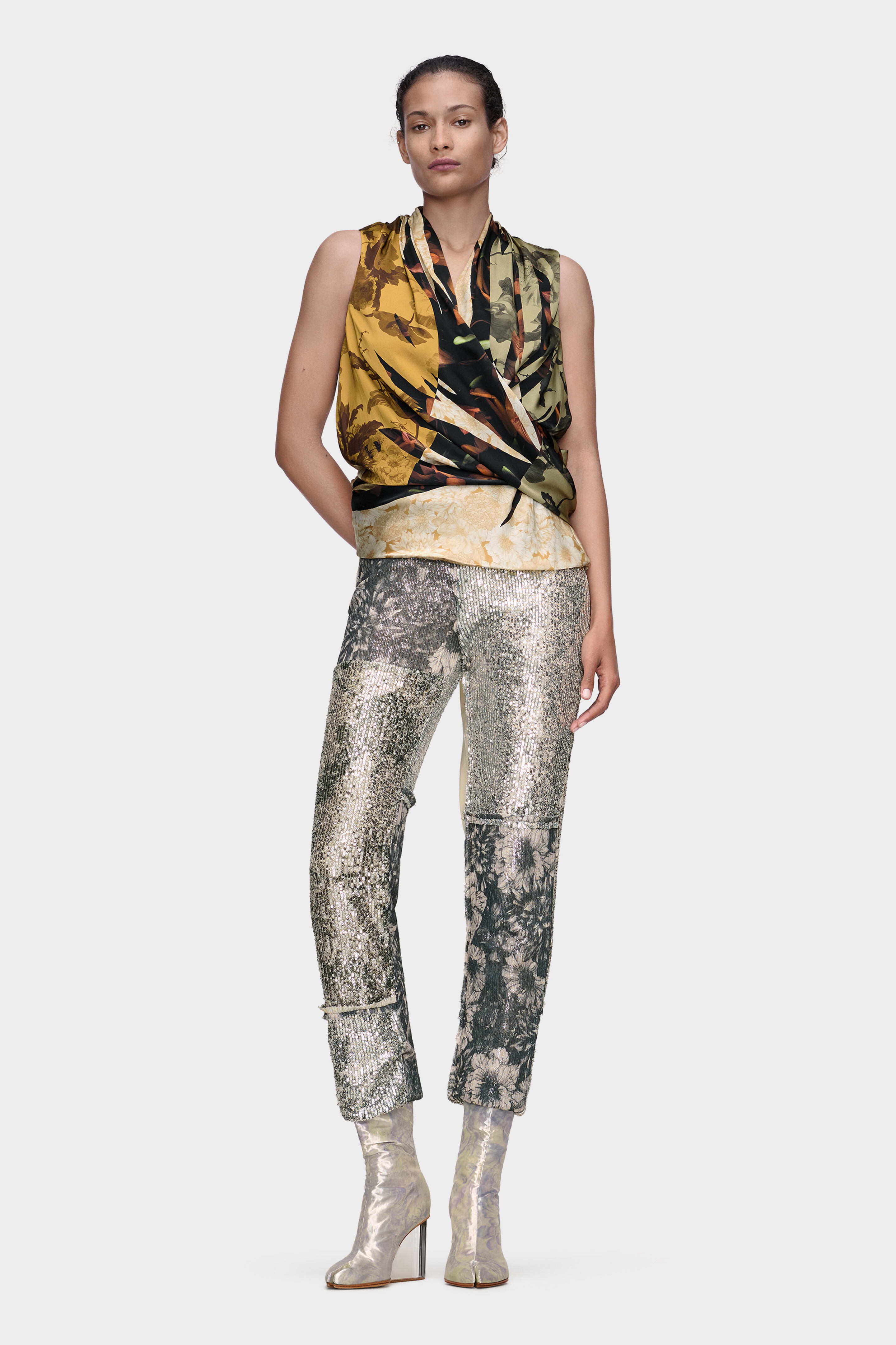 Maison Margiela 22ss メッシュレイヤードデザインパンツ 新品 Multicolor Floral Sequin Patchwork Trousers | Maison Margiela Official