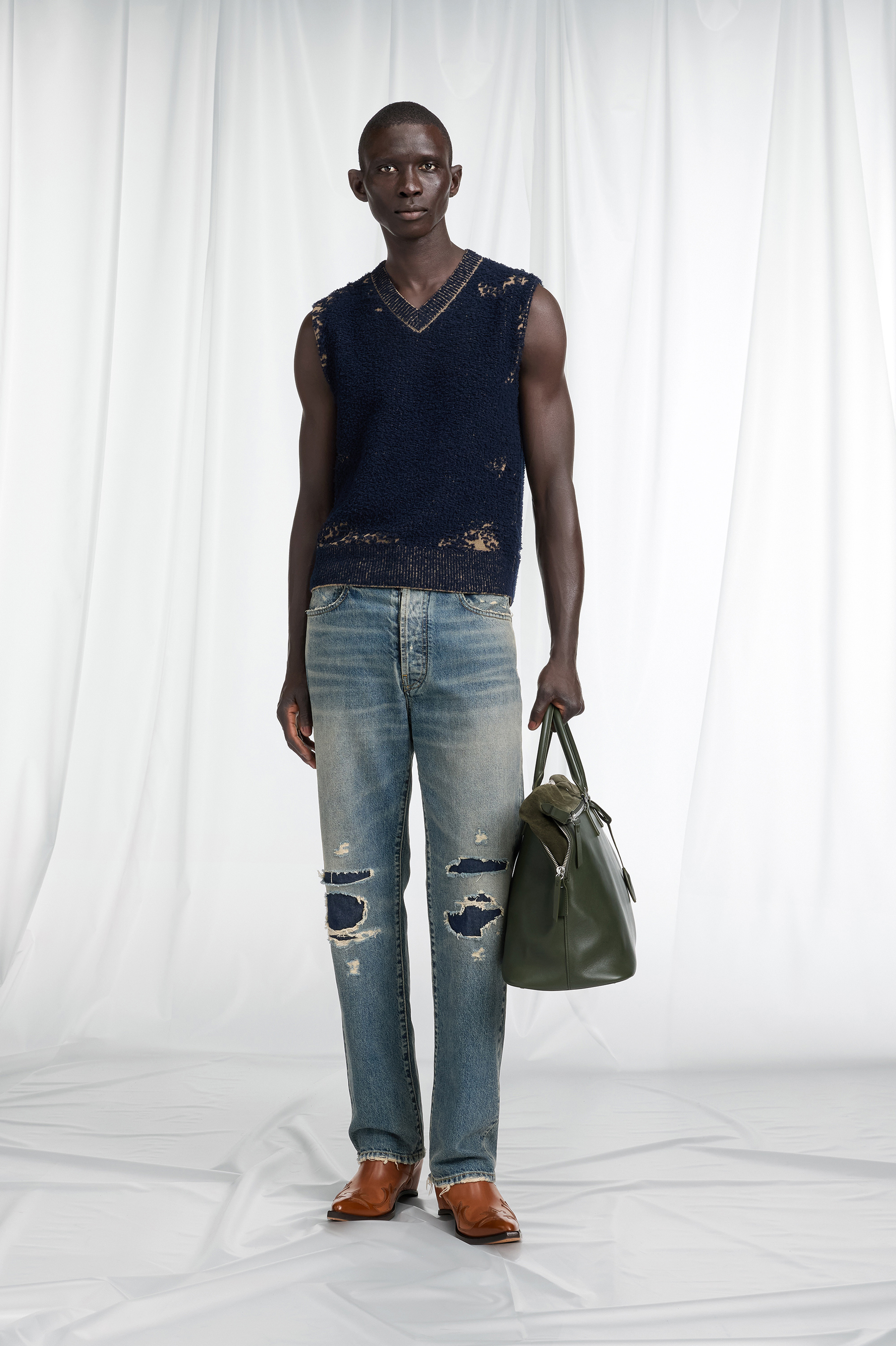 Navy Blue Acid Knit Wool Vest | Maison Margiela Official
