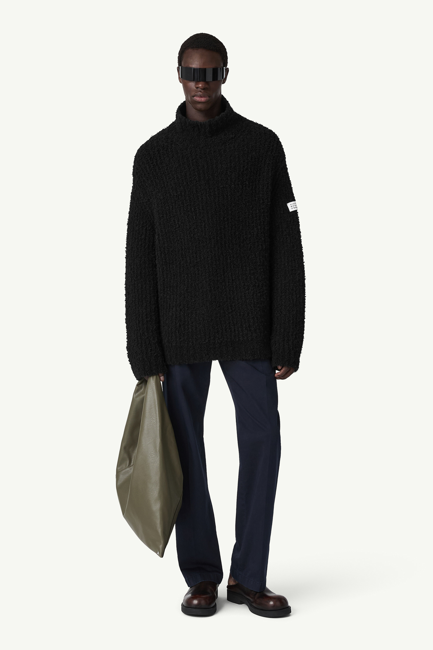 Black Textured knit turtleneck jumper | MM6 Official