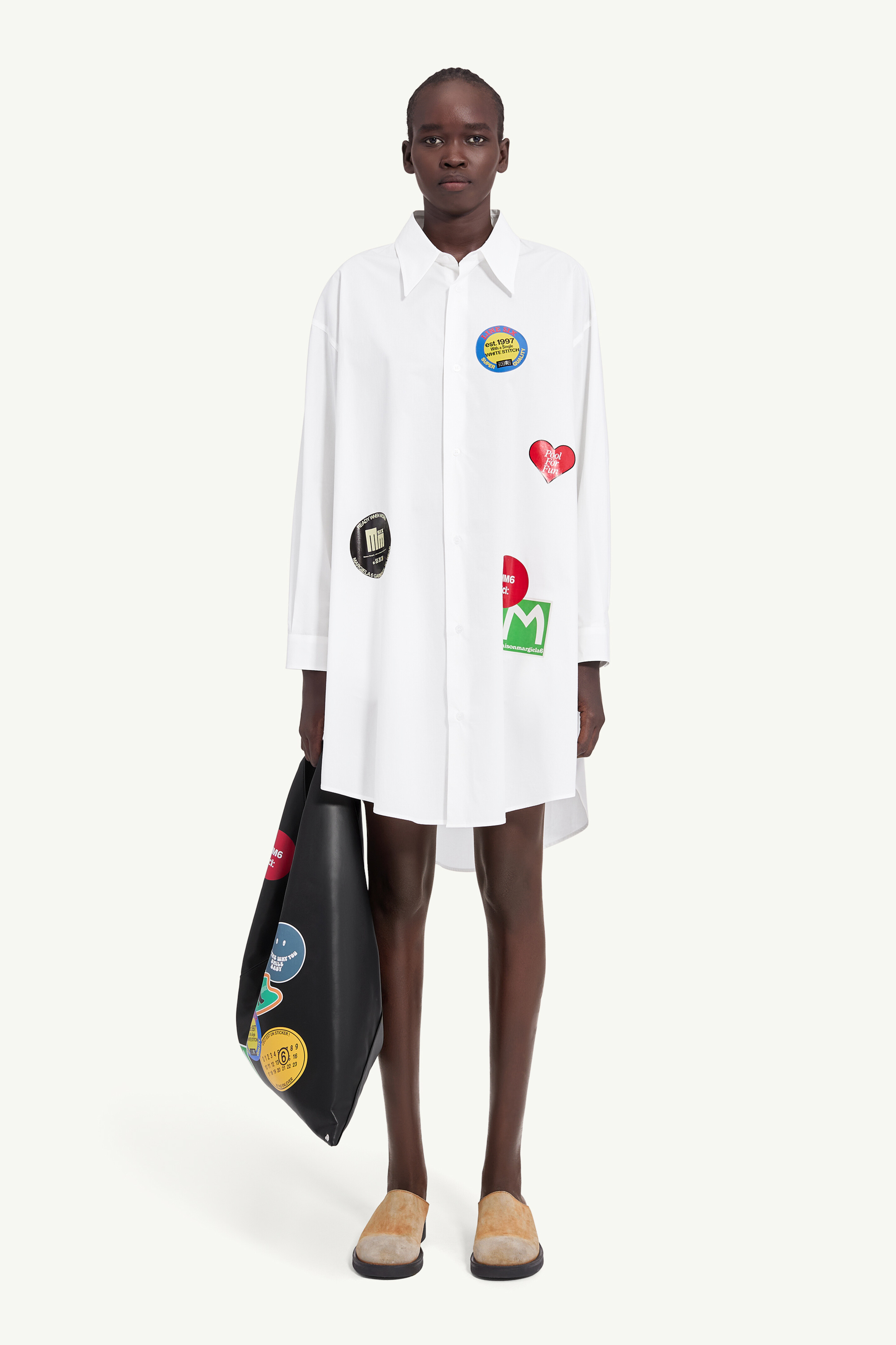 Sticker-print cotton poplin dress