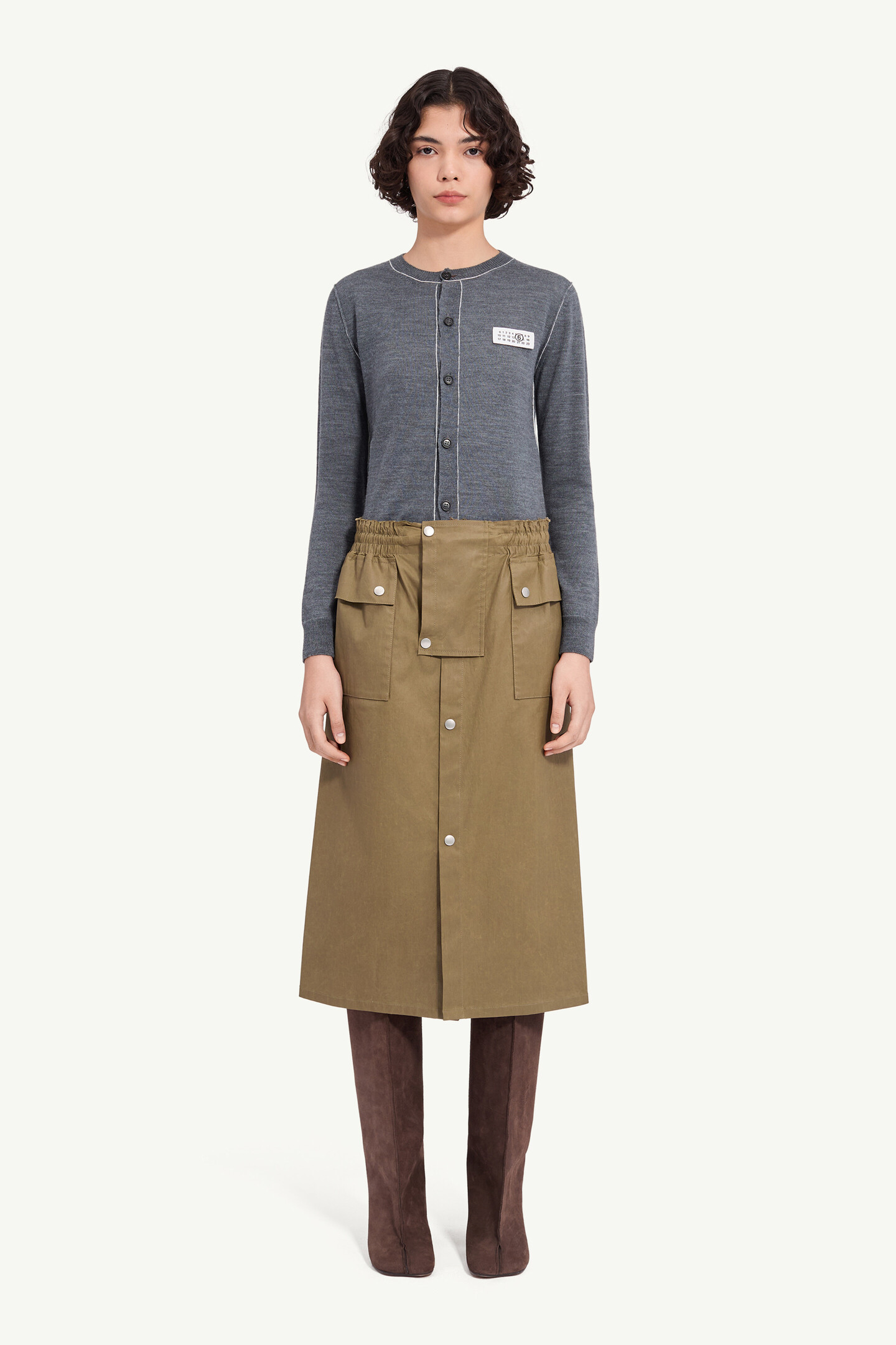 Yellow Drawstring coated cotton midi skirt | MM6 Official