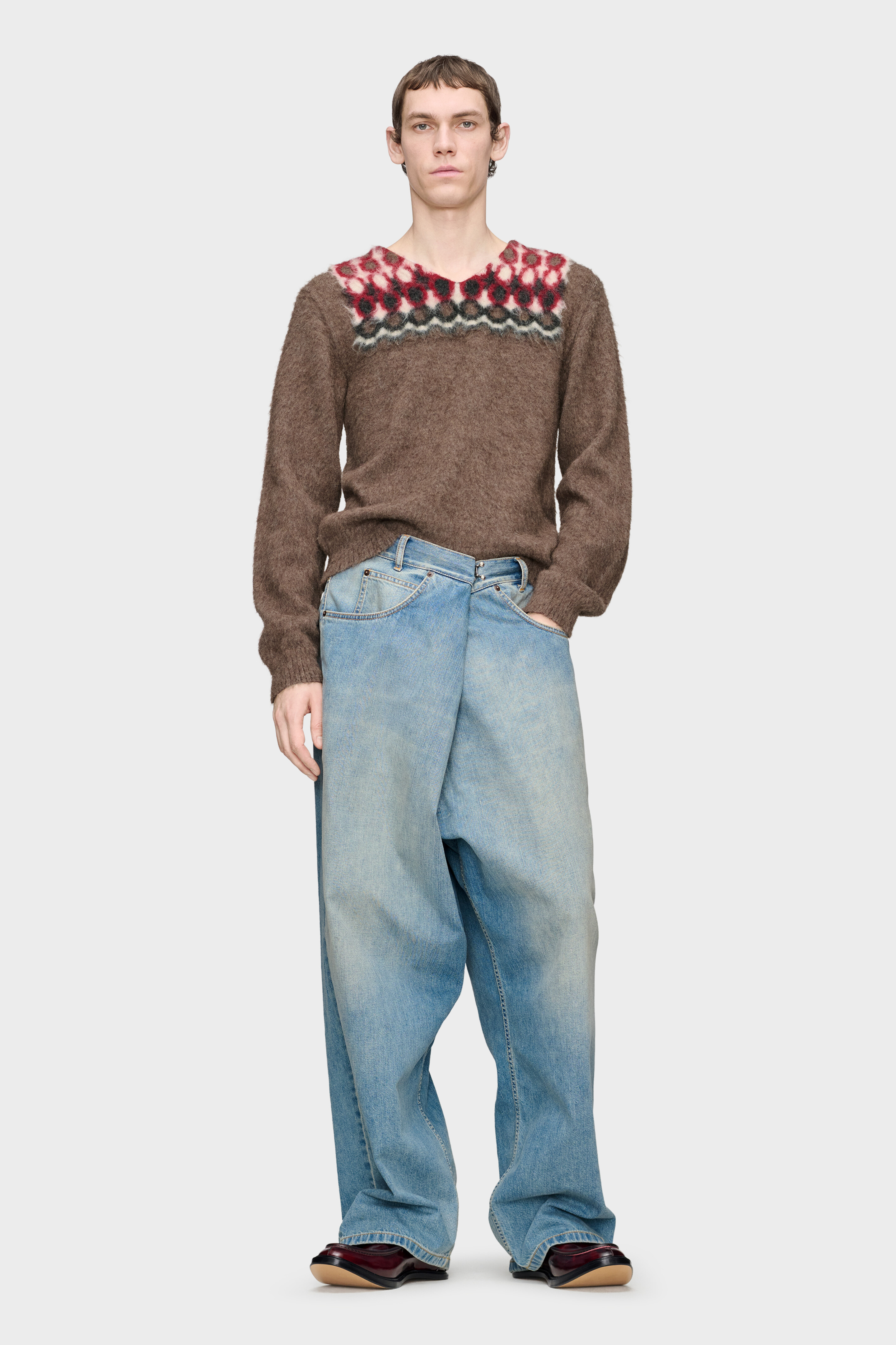 Brown Alpaca Wool V-Neck Sweater | Maison Margiela Official