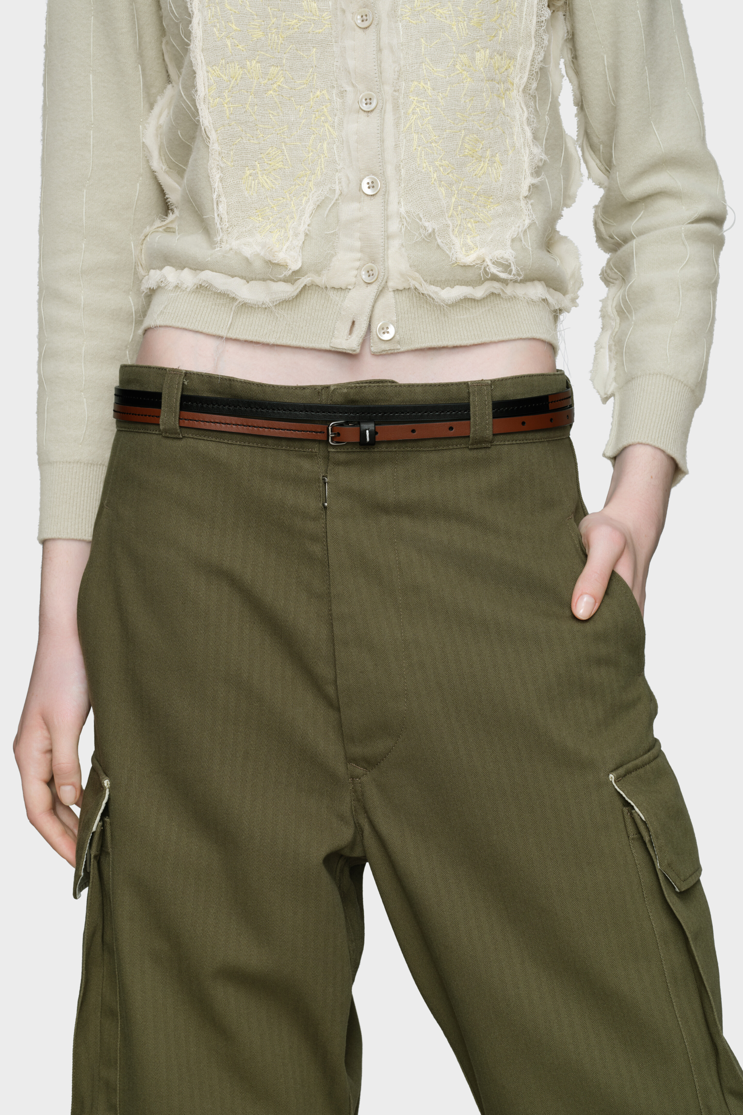 Black Leather Slim Belt Maison Margiela