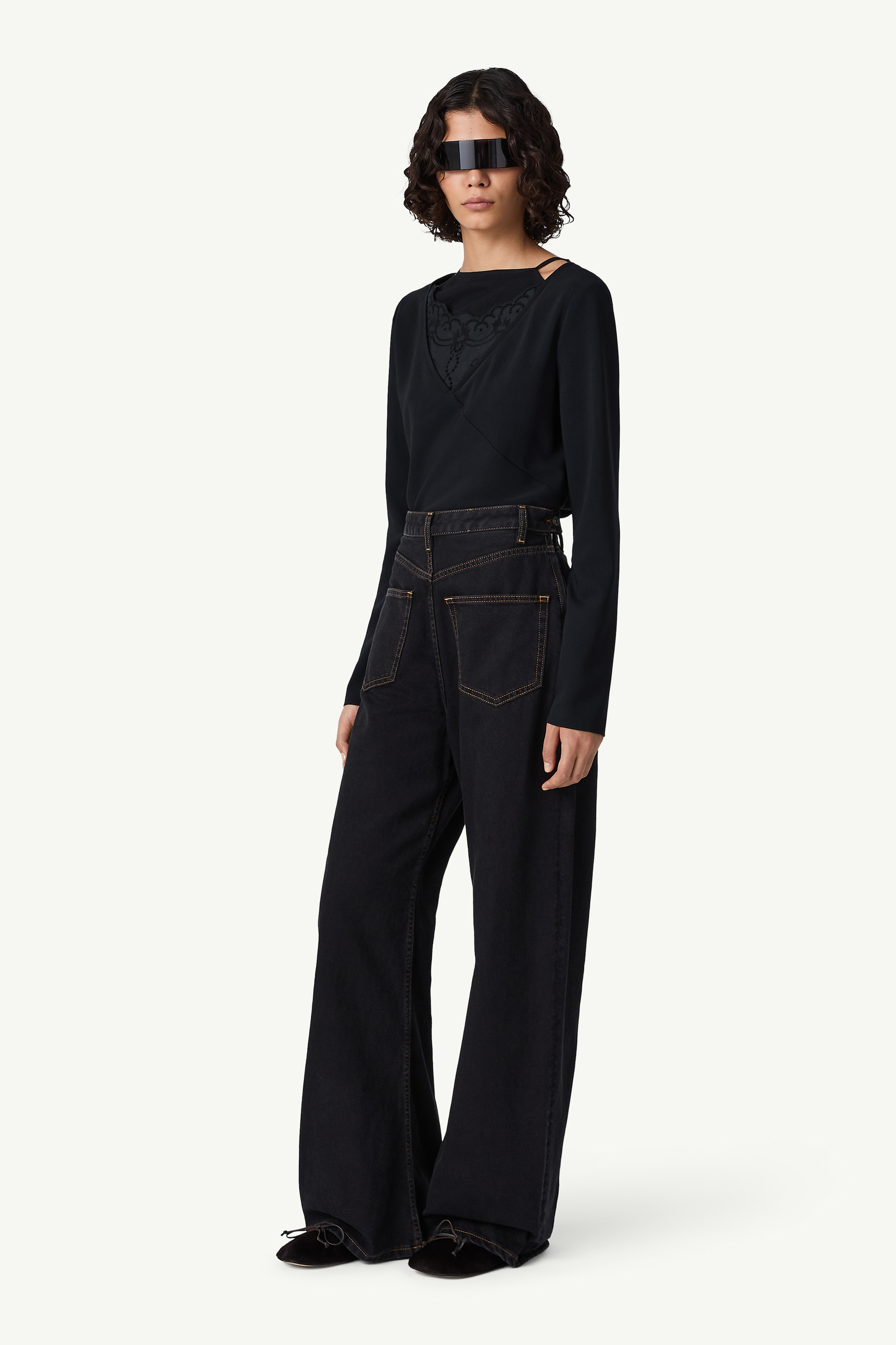 Black Wide-leg denim jeans | MM6 Official