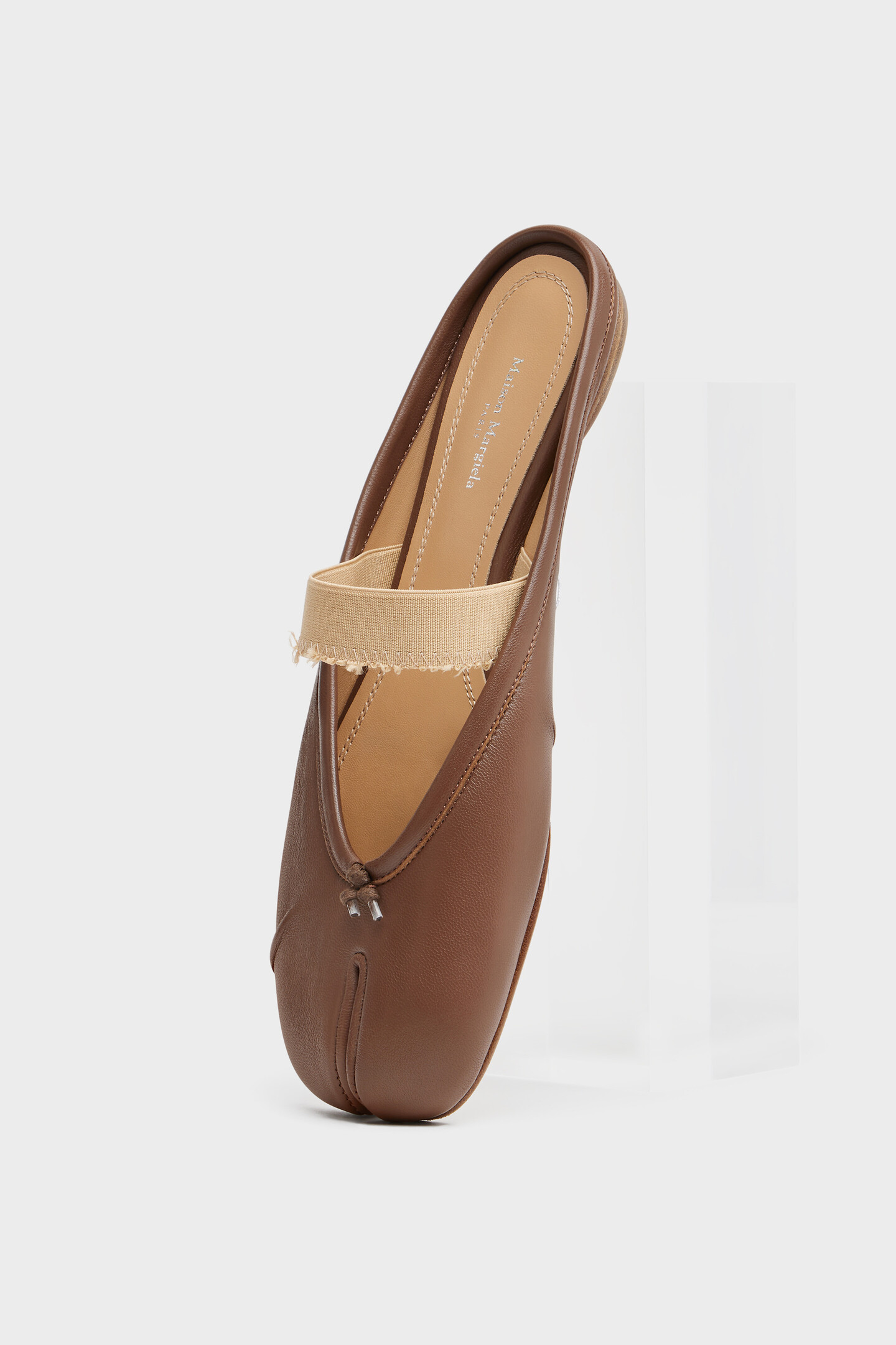 Women's Brown Leather Tabi Elastic Band Mule