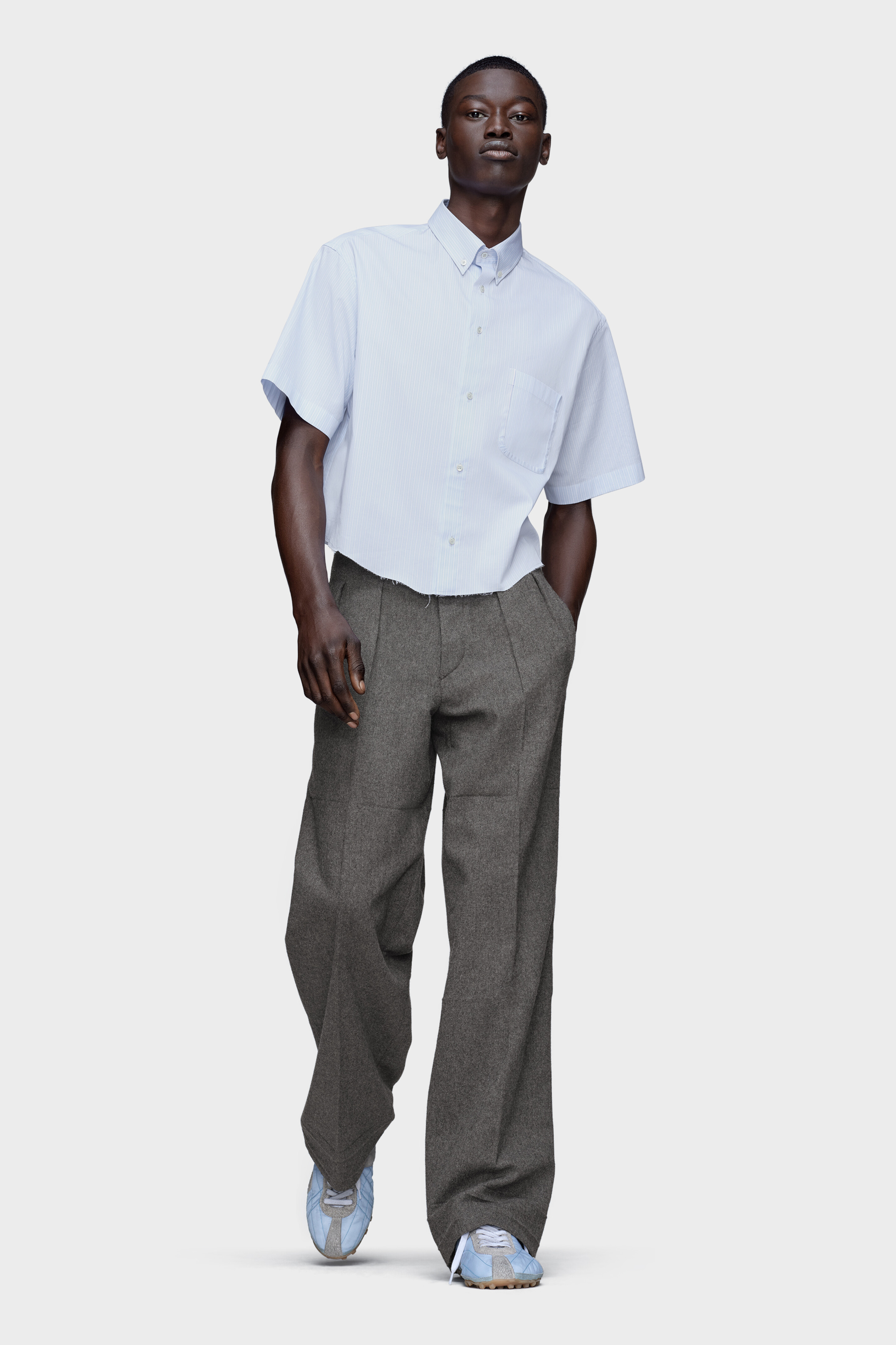 Men's Blue Cotton Short-Sleeved Shirt | Maison Margiela