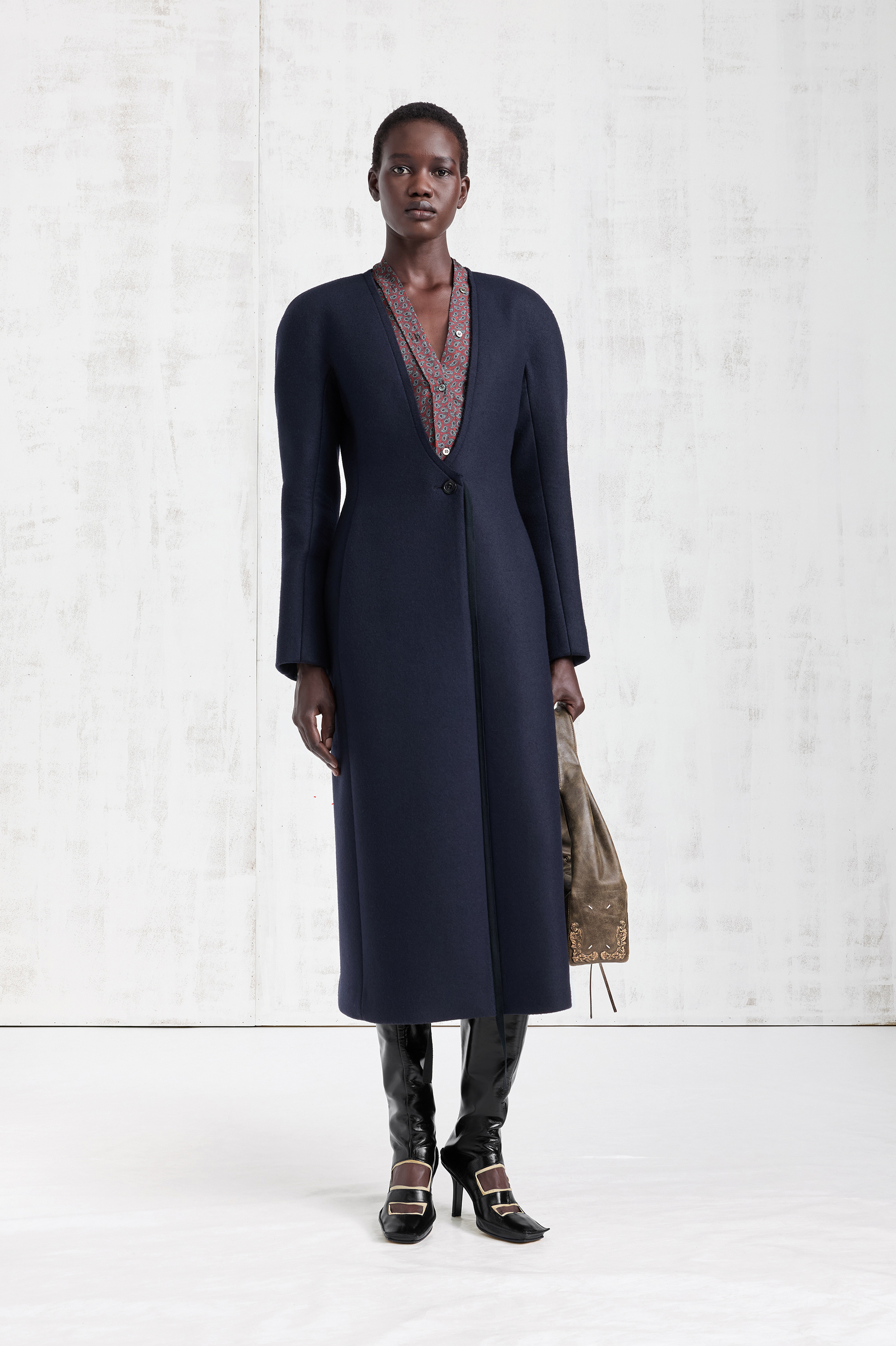Navy Blue Collarless Virgin Wool Coat | Maison Margiela Official