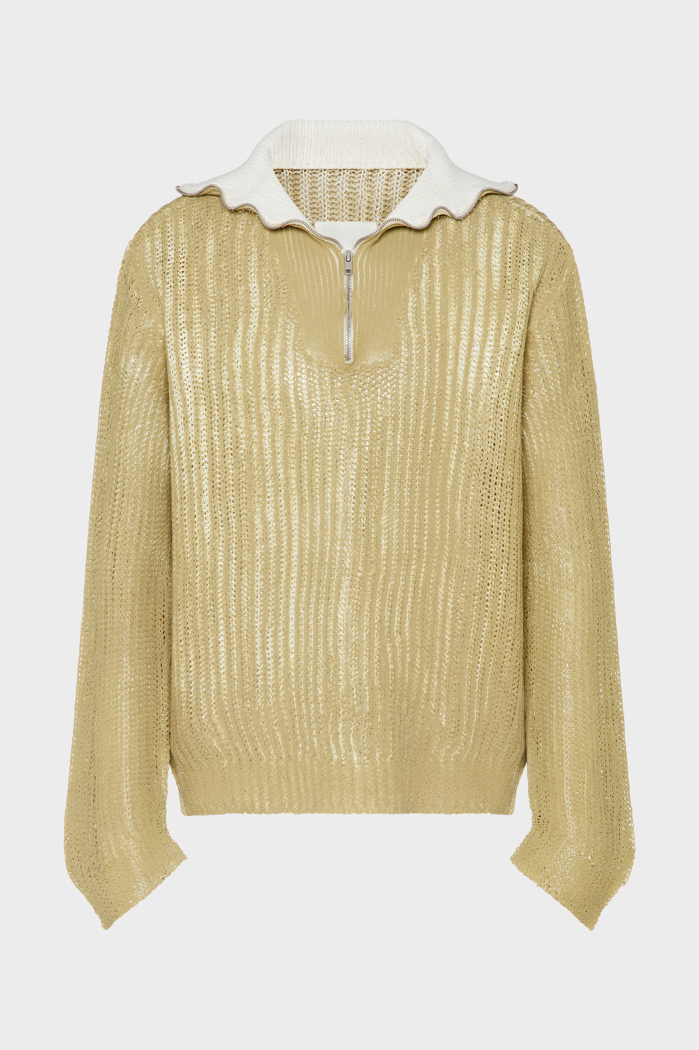 Zip-Neck Open-Knit Sweater