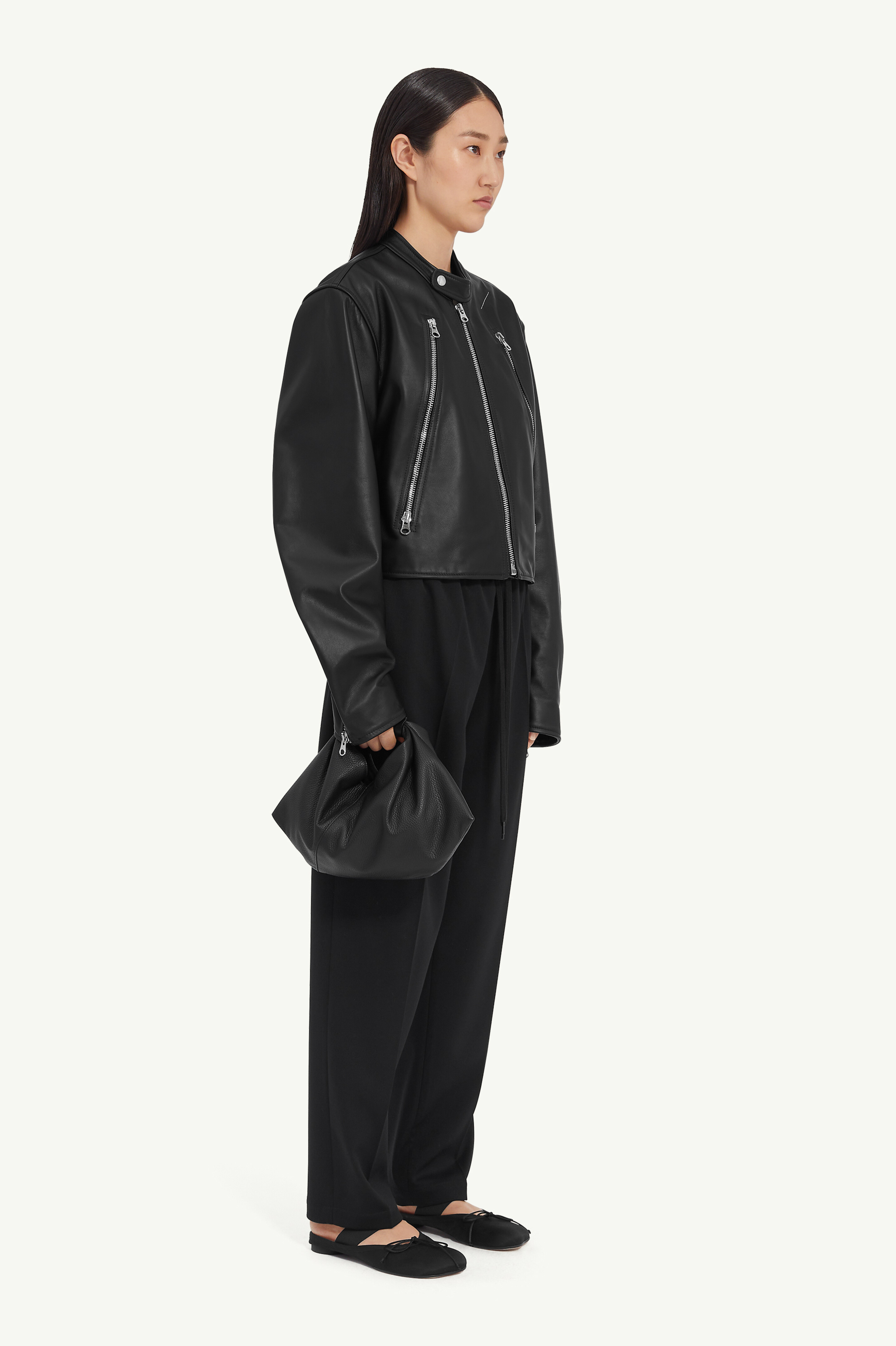Black Leather Buttoned Twist Jacket | Maison Margiela