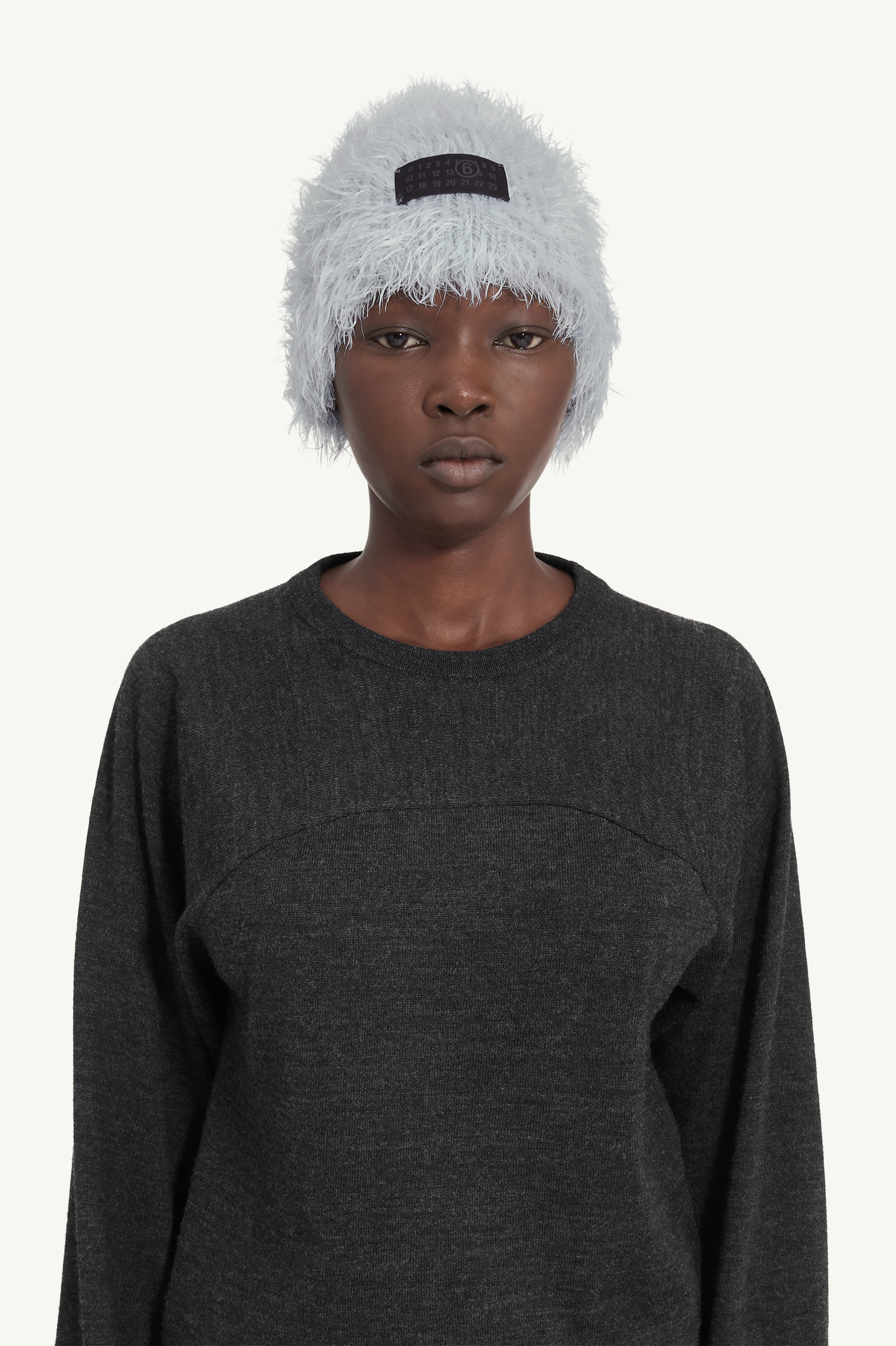 Gray Faux fur numeric beanie | MM6 Official