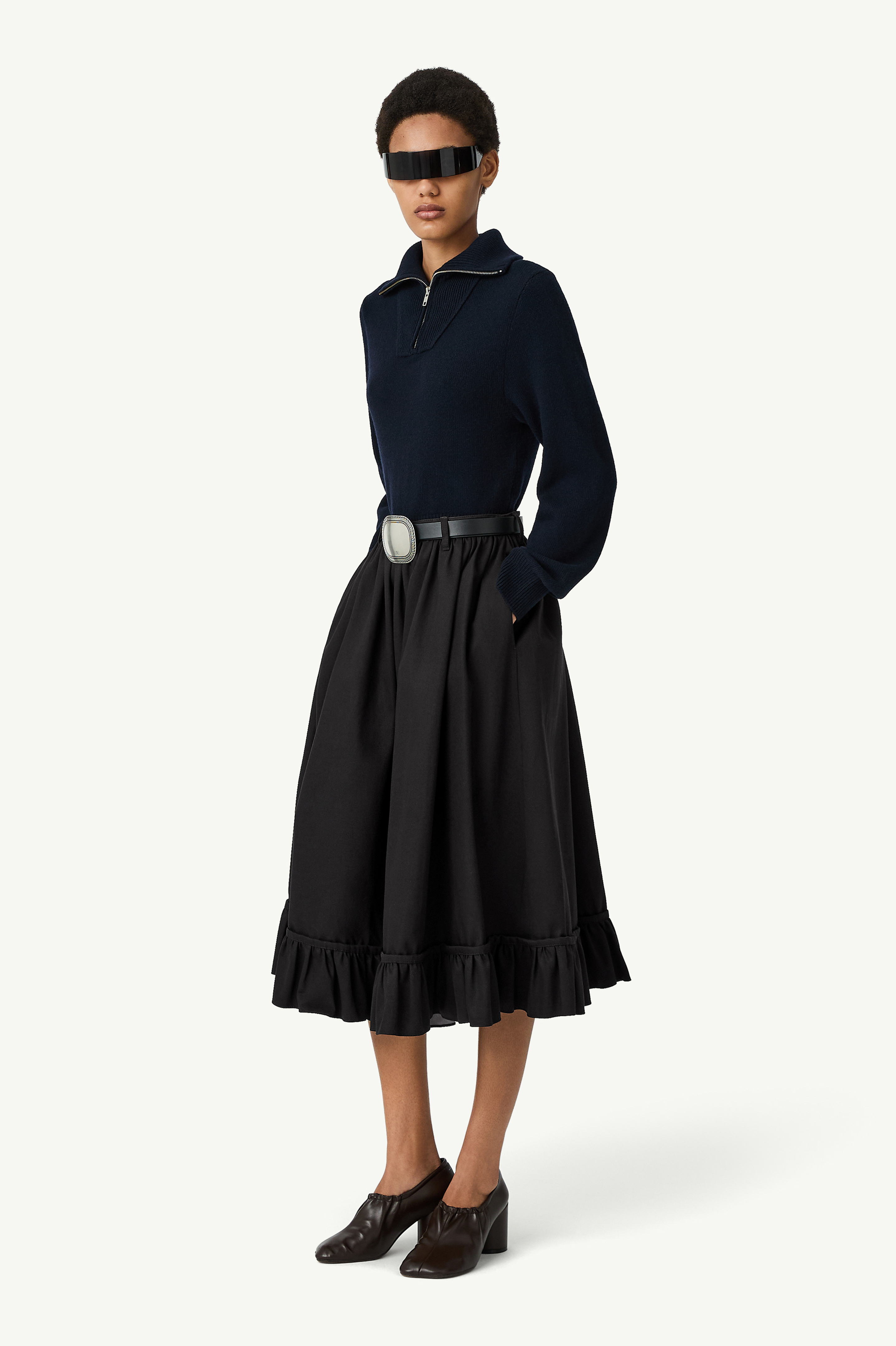 Blue Half-zip cropped knit top | MM6 Official