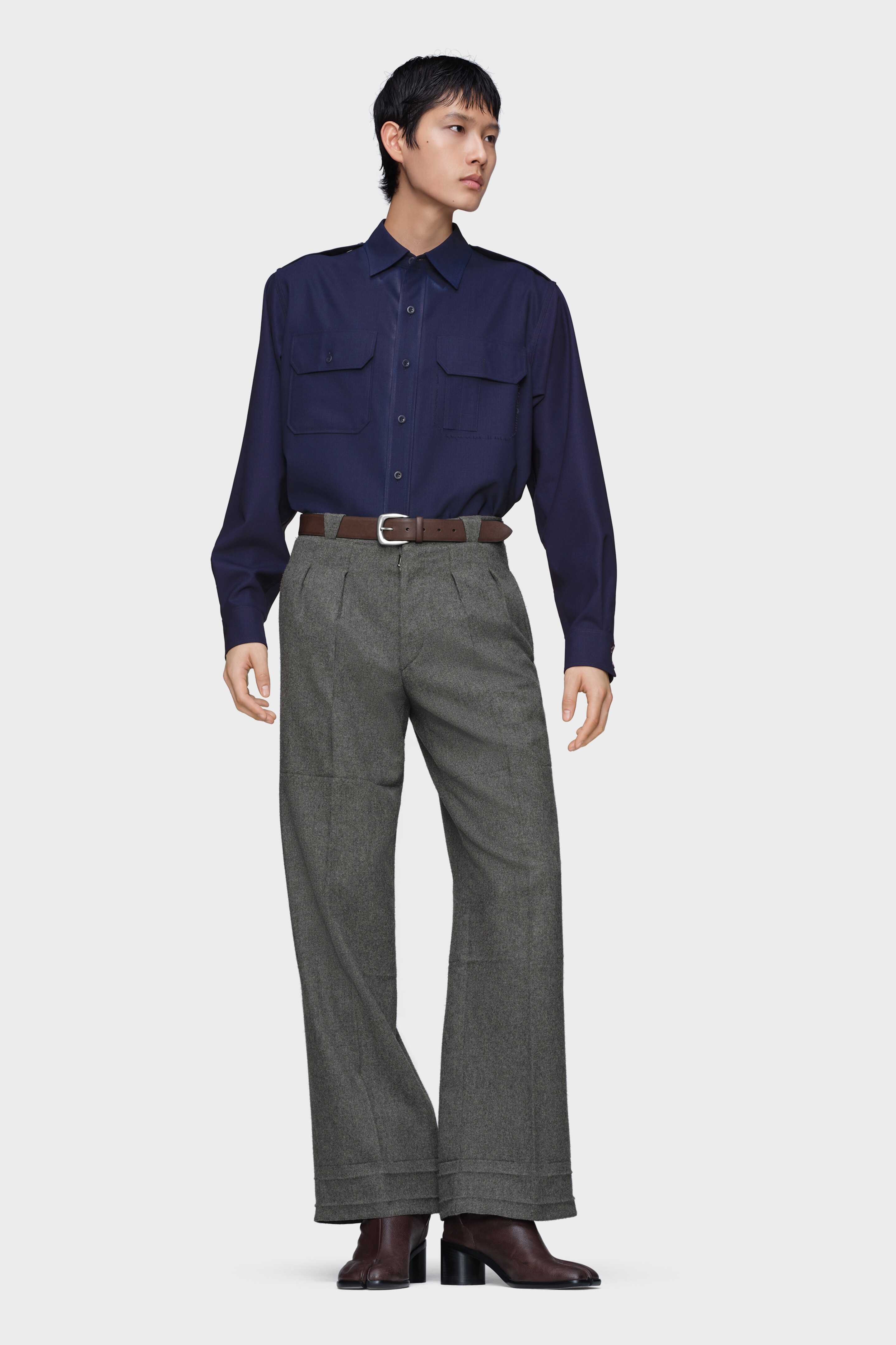 Men's Blue Wool Long-Sleeved Shirt | Maison Margiela