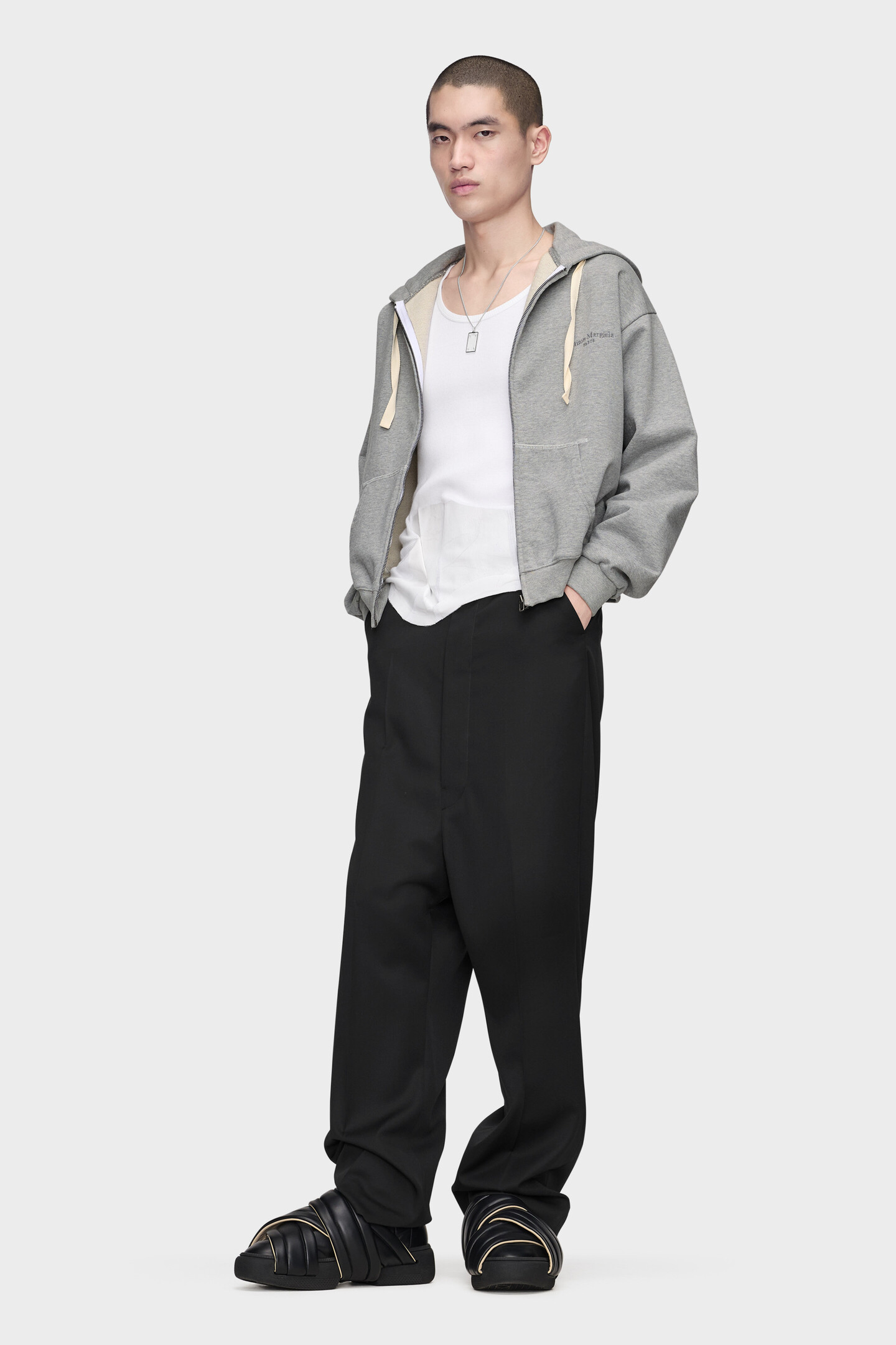 Maison Margiela ジップアップスウェットジャケット Grey Melange Zipped Hooded Sweatshirt | Maison Margiela Official