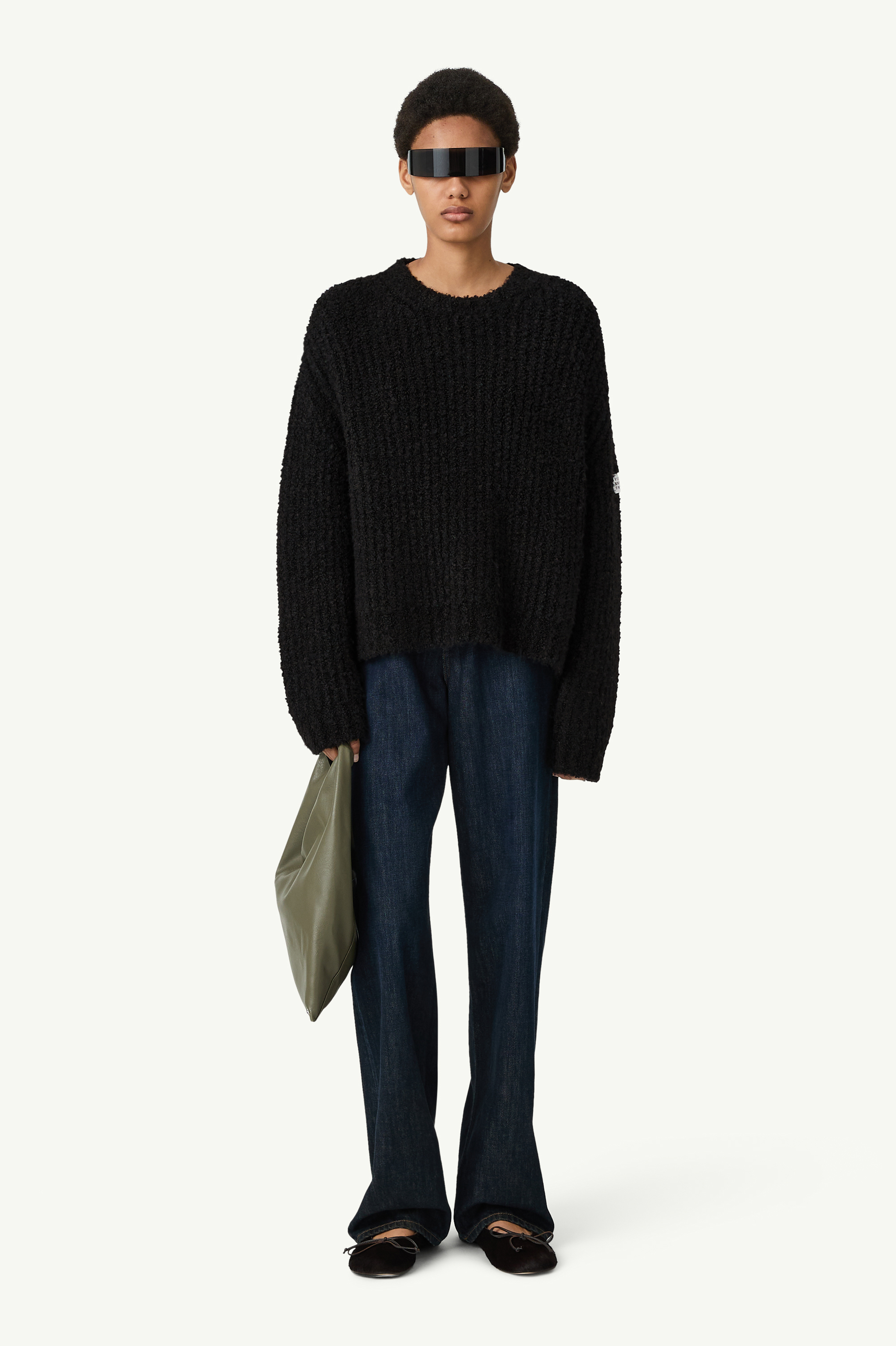 Textured knit crew neck jumper