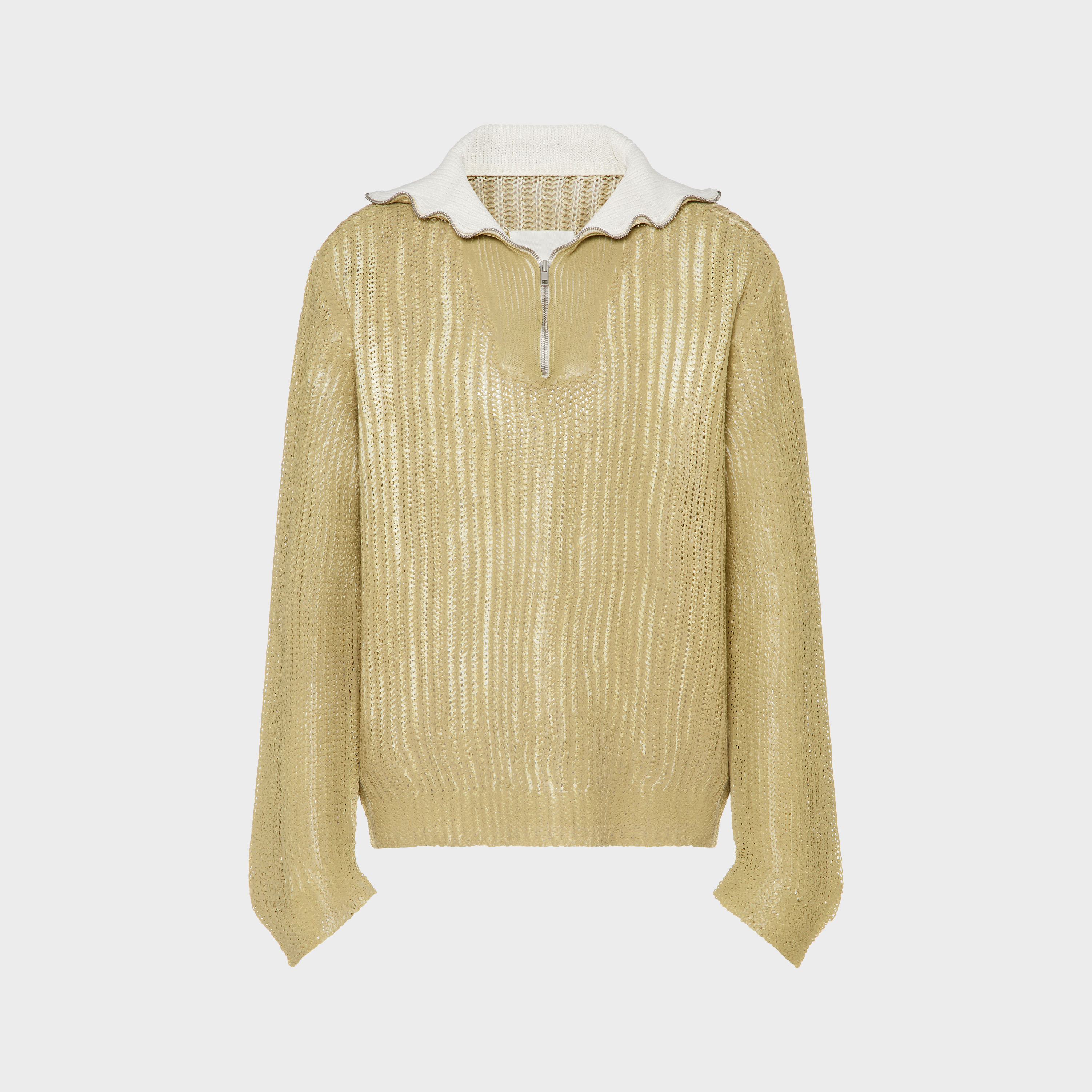 Military Green Zip-Neck Open-Knit Sweater | Maison Margiela Official
