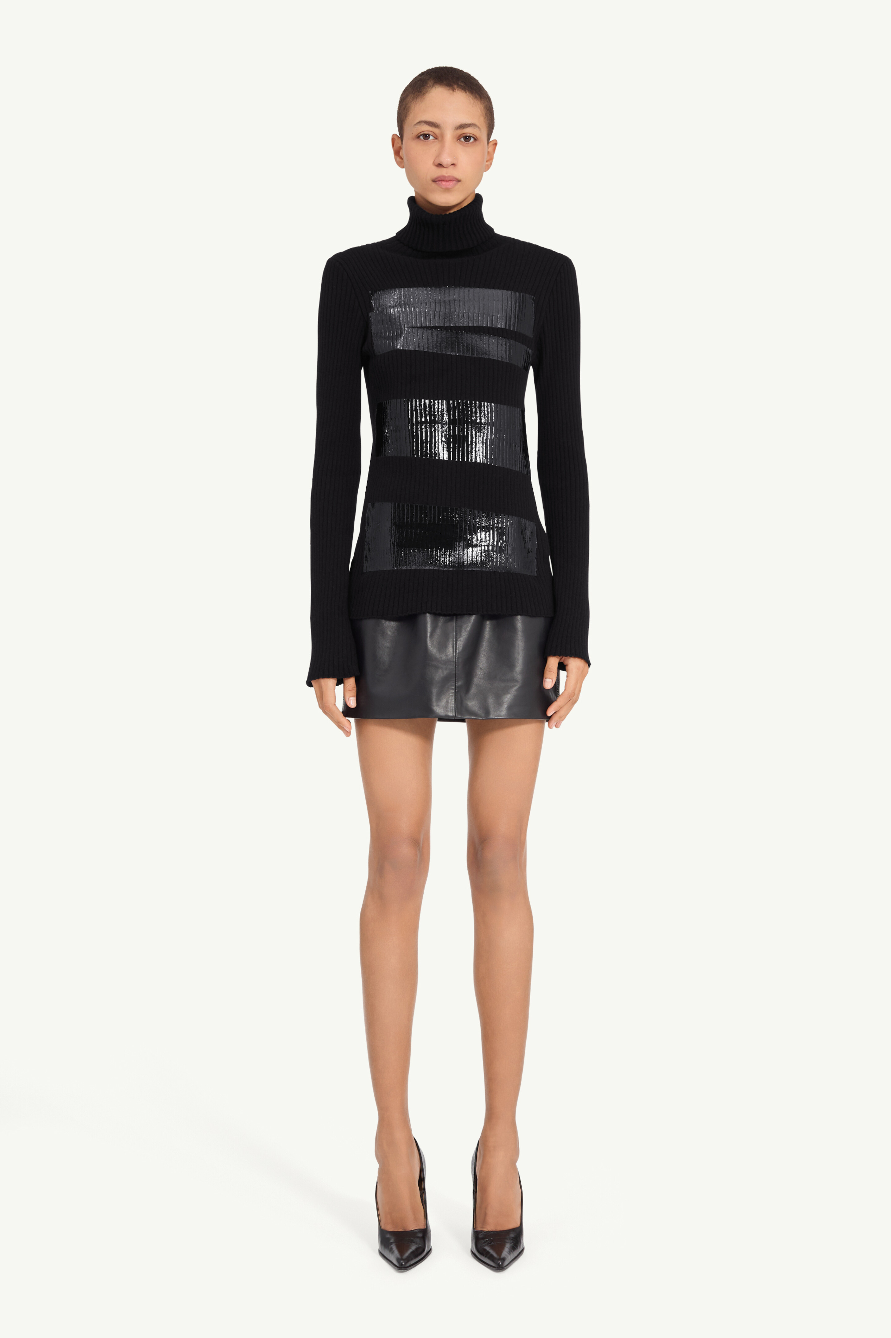 Taped wool turtleneck dress